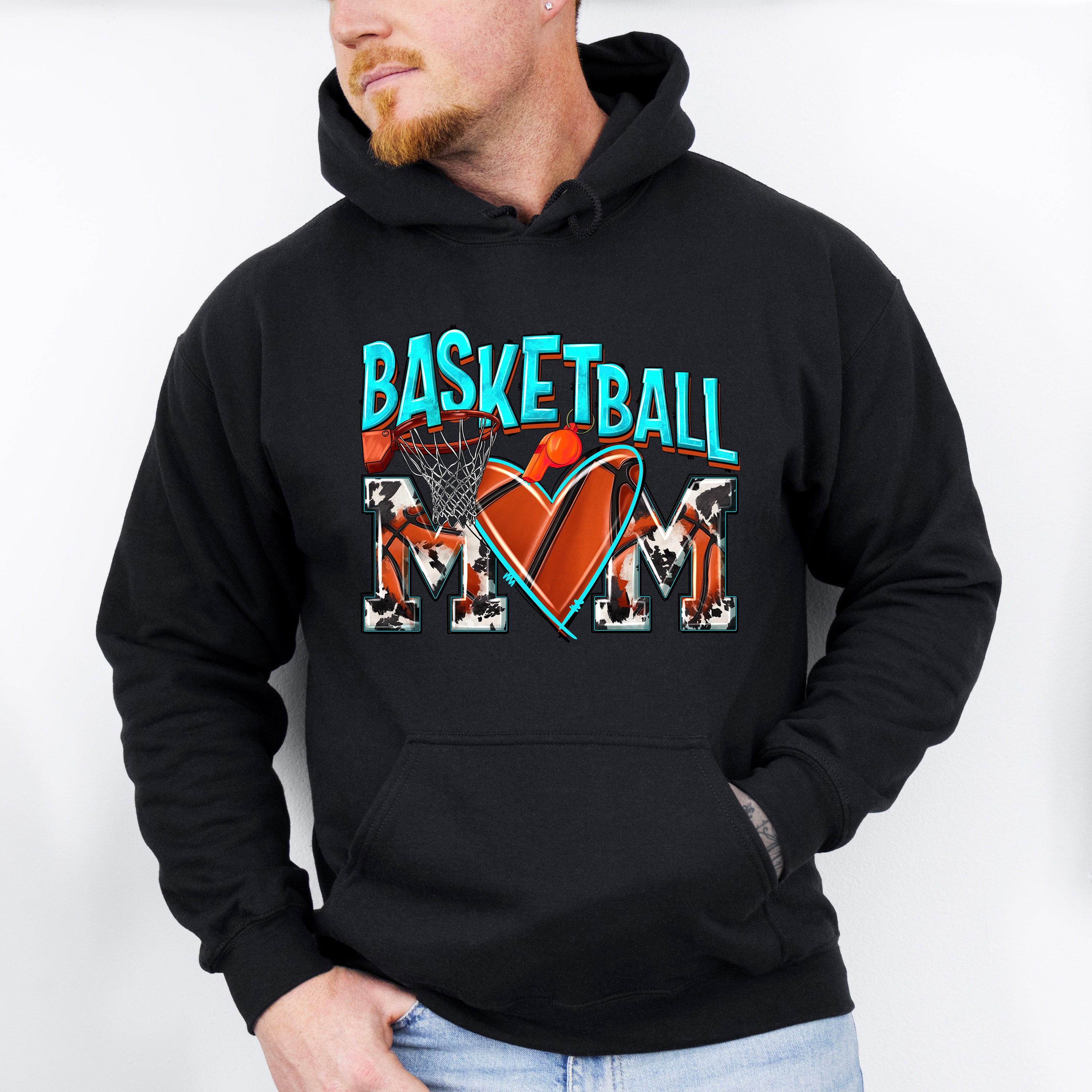 Turquoise Basketball Mom Design - Basketball Unisex Crewneck T-Shirt Sweatshirt Hoodie