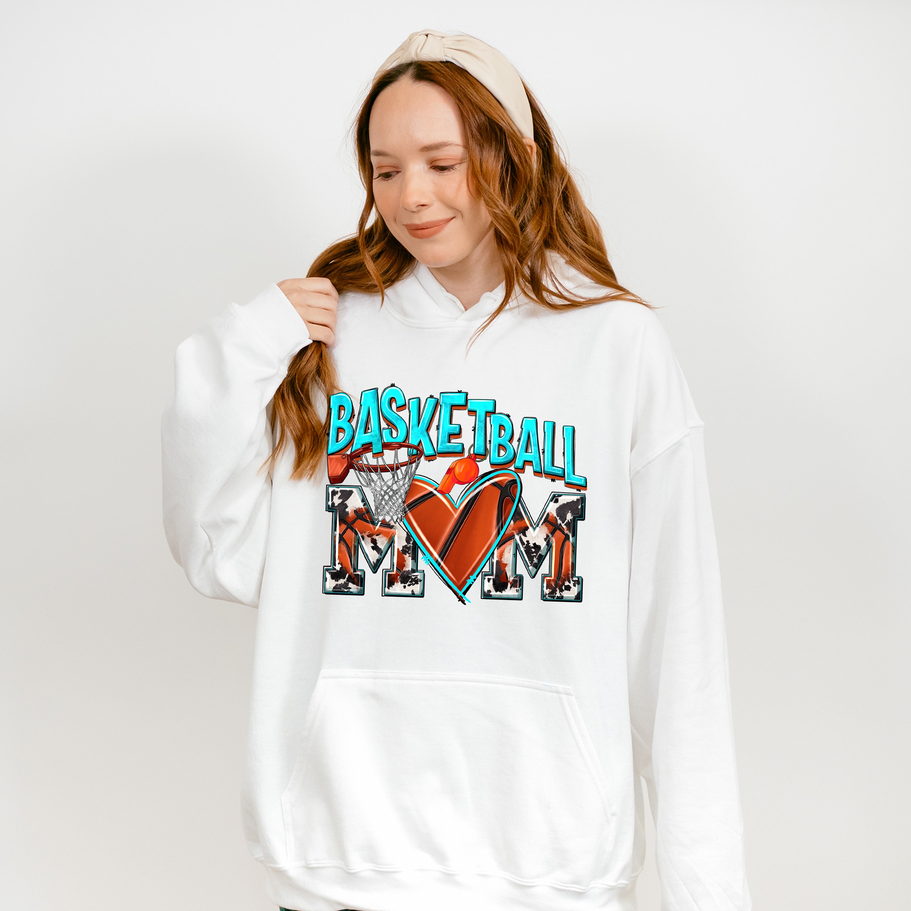 Turquoise Basketball Mom Design - Basketball Unisex Crewneck T-Shirt Sweatshirt Hoodie