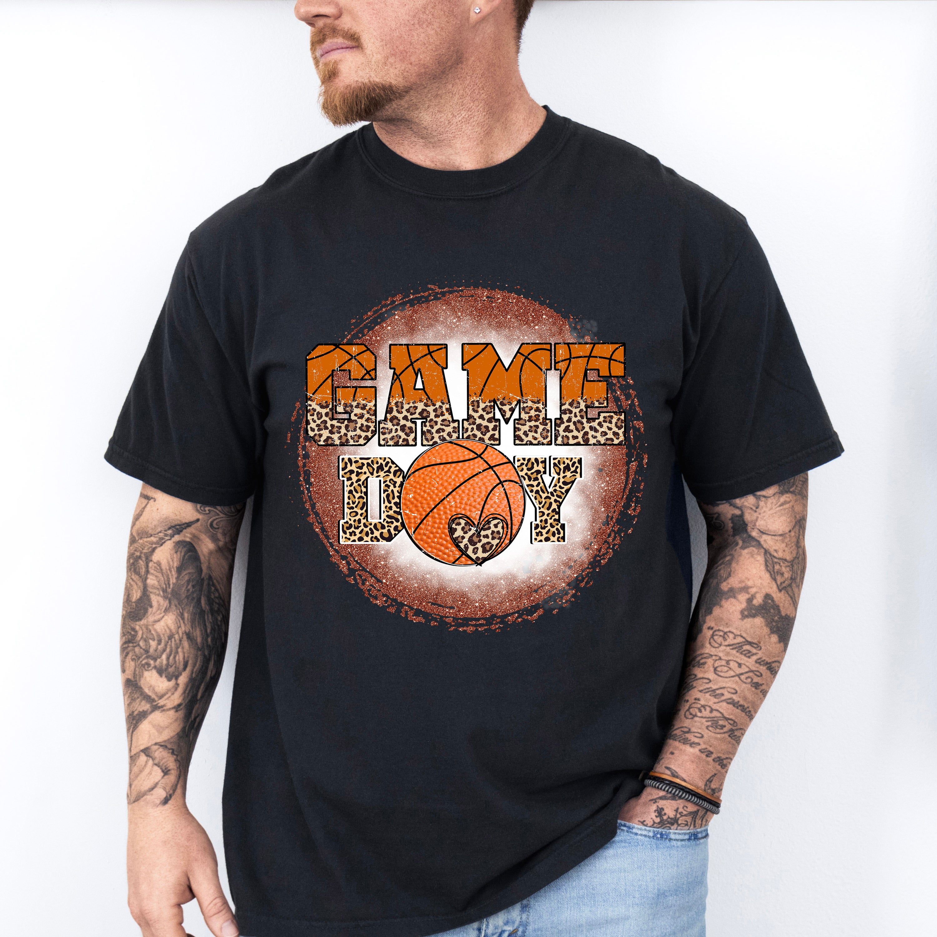 Circle Gameday Leopard Design - Basketball Unisex Crewneck T-Shirt Sweatshirt Hoodie