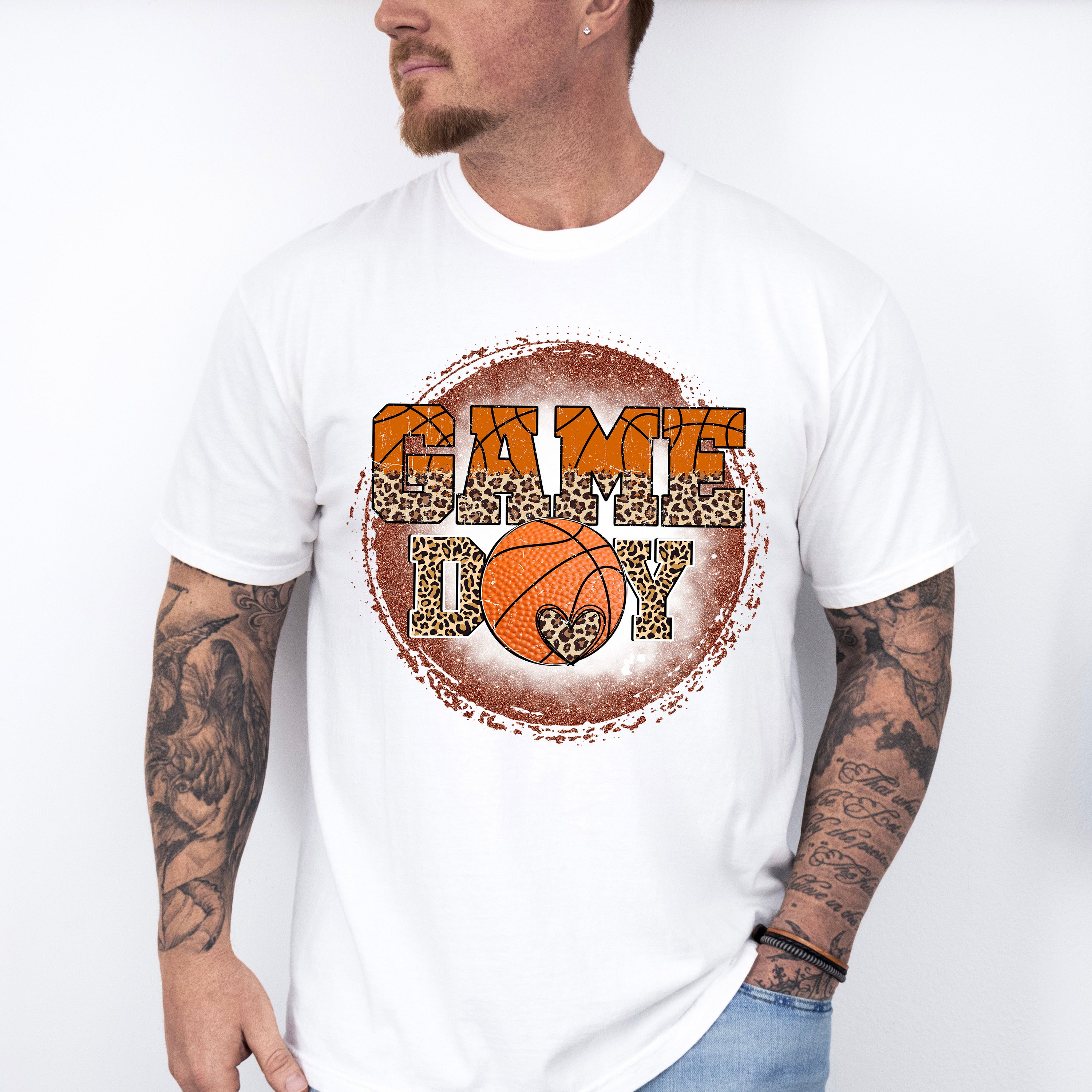 Circle Gameday Leopard Design - Basketball Unisex Crewneck T-Shirt Sweatshirt Hoodie
