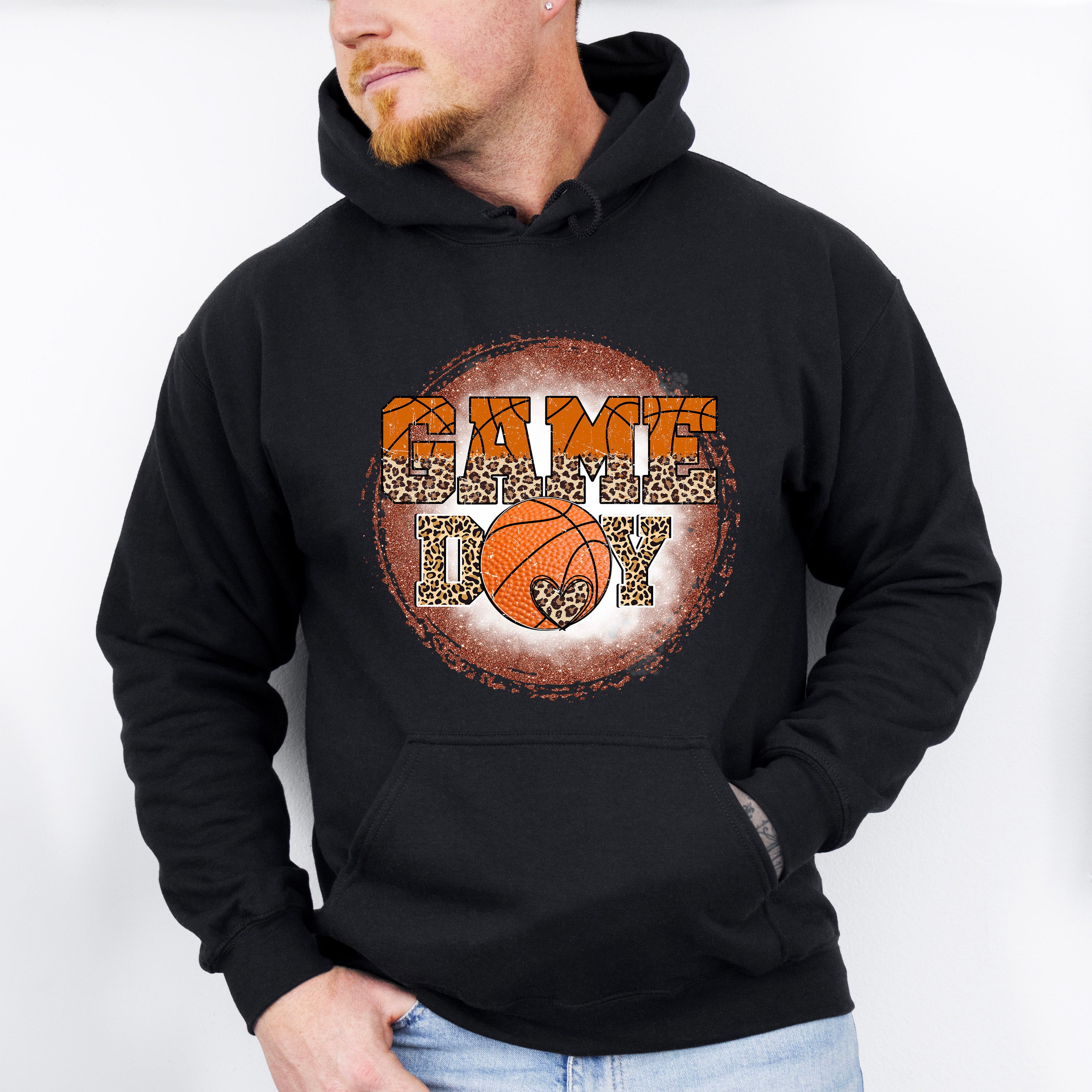 Circle Gameday Leopard Design - Basketball Unisex Crewneck T-Shirt Sweatshirt Hoodie