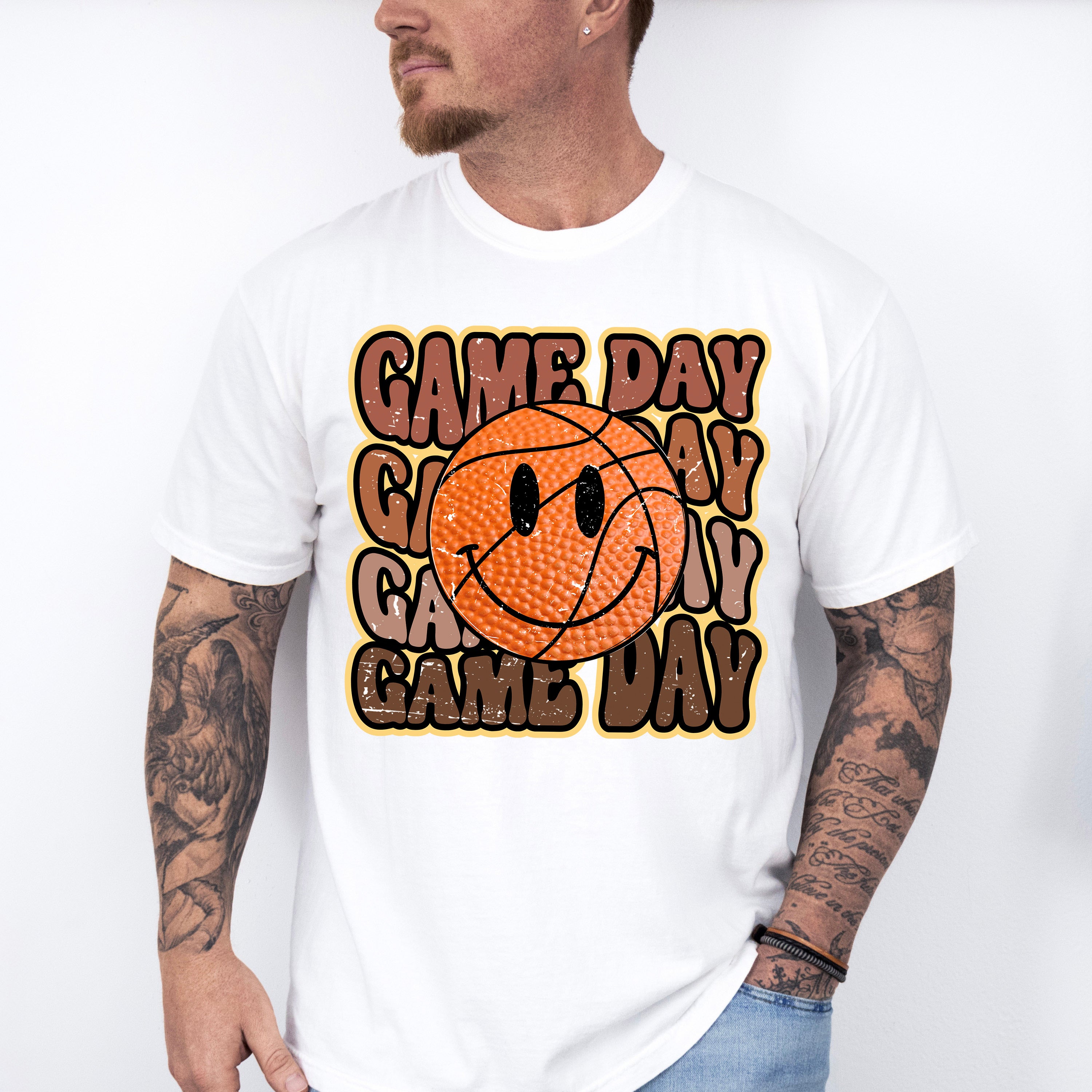 Smiley Basketball Game Day Design - Basketball Unisex Crewneck T-Shirt Sweatshirt Hoodie