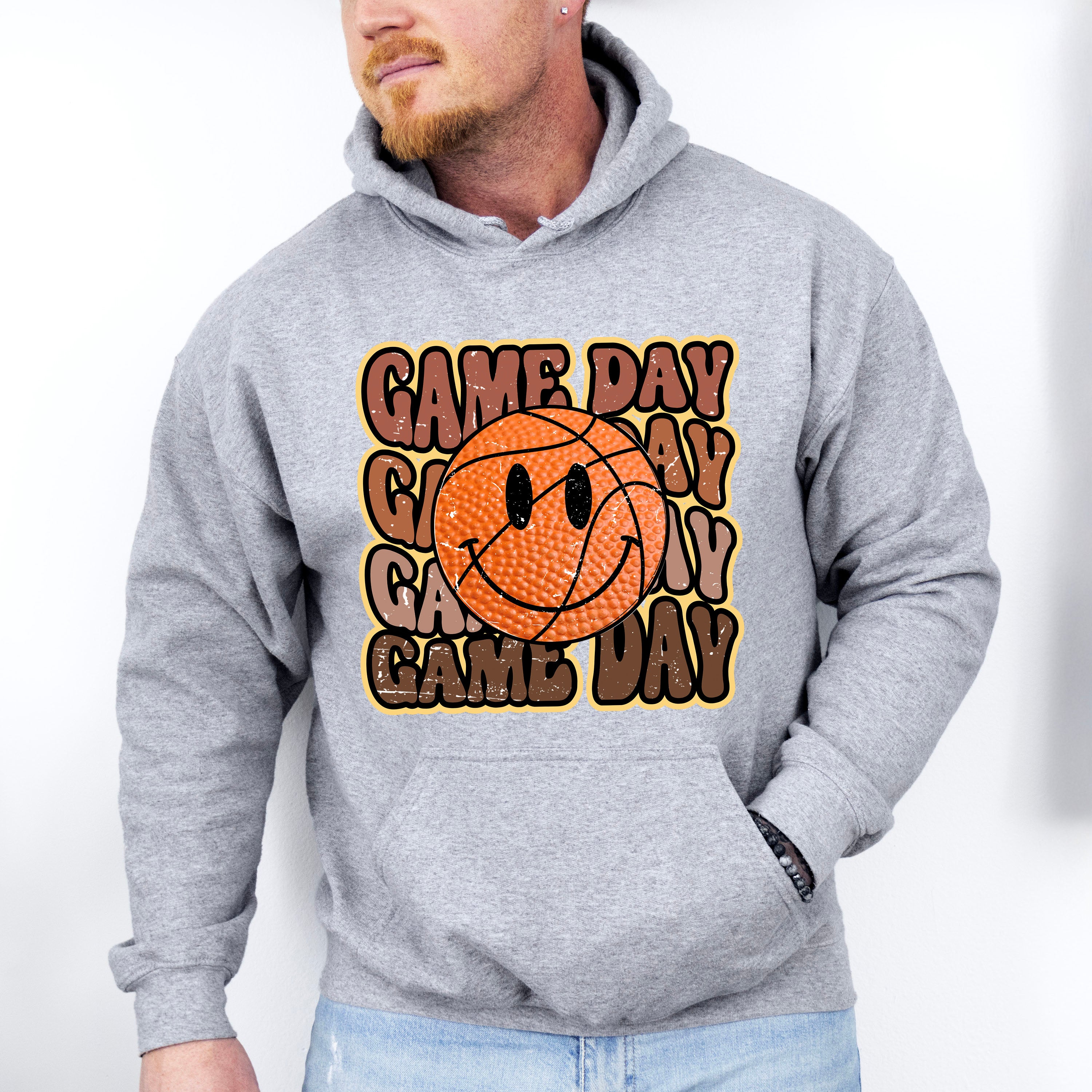 Smiley Basketball Game Day Design - Basketball Unisex Crewneck T-Shirt Sweatshirt Hoodie