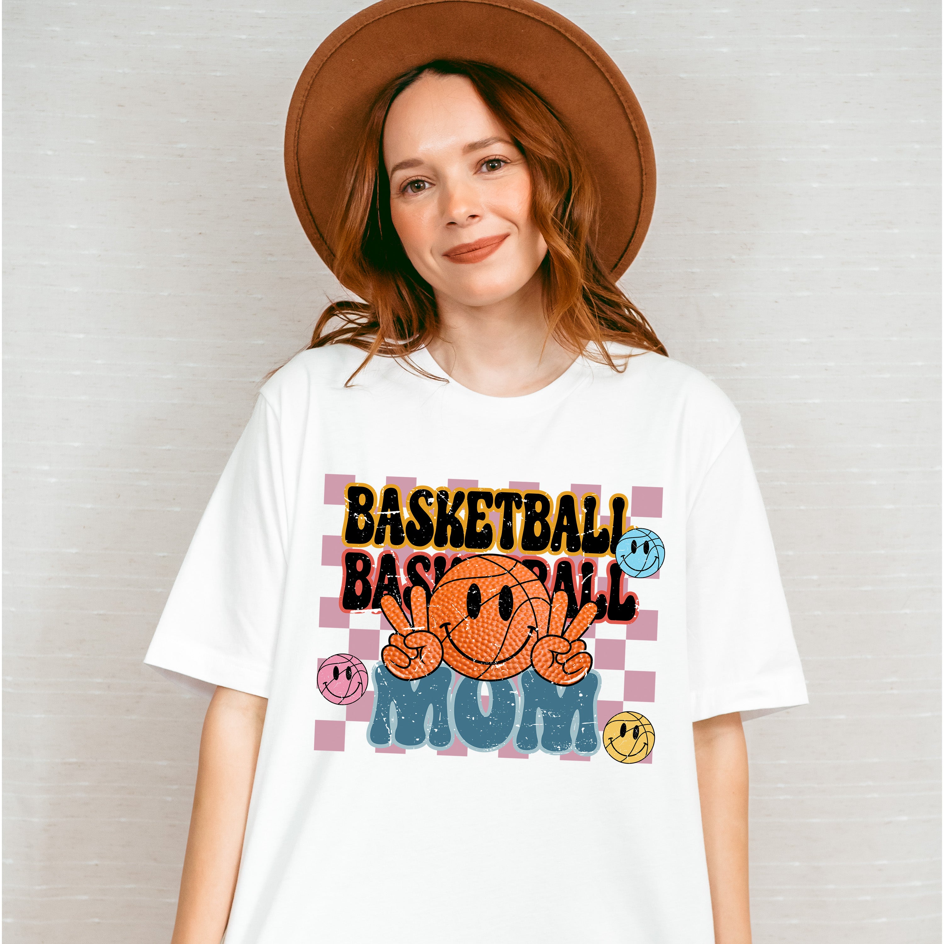 Smiley Basketball Mom Design - Basketball Unisex Crewneck T-Shirt Sweatshirt Hoodie