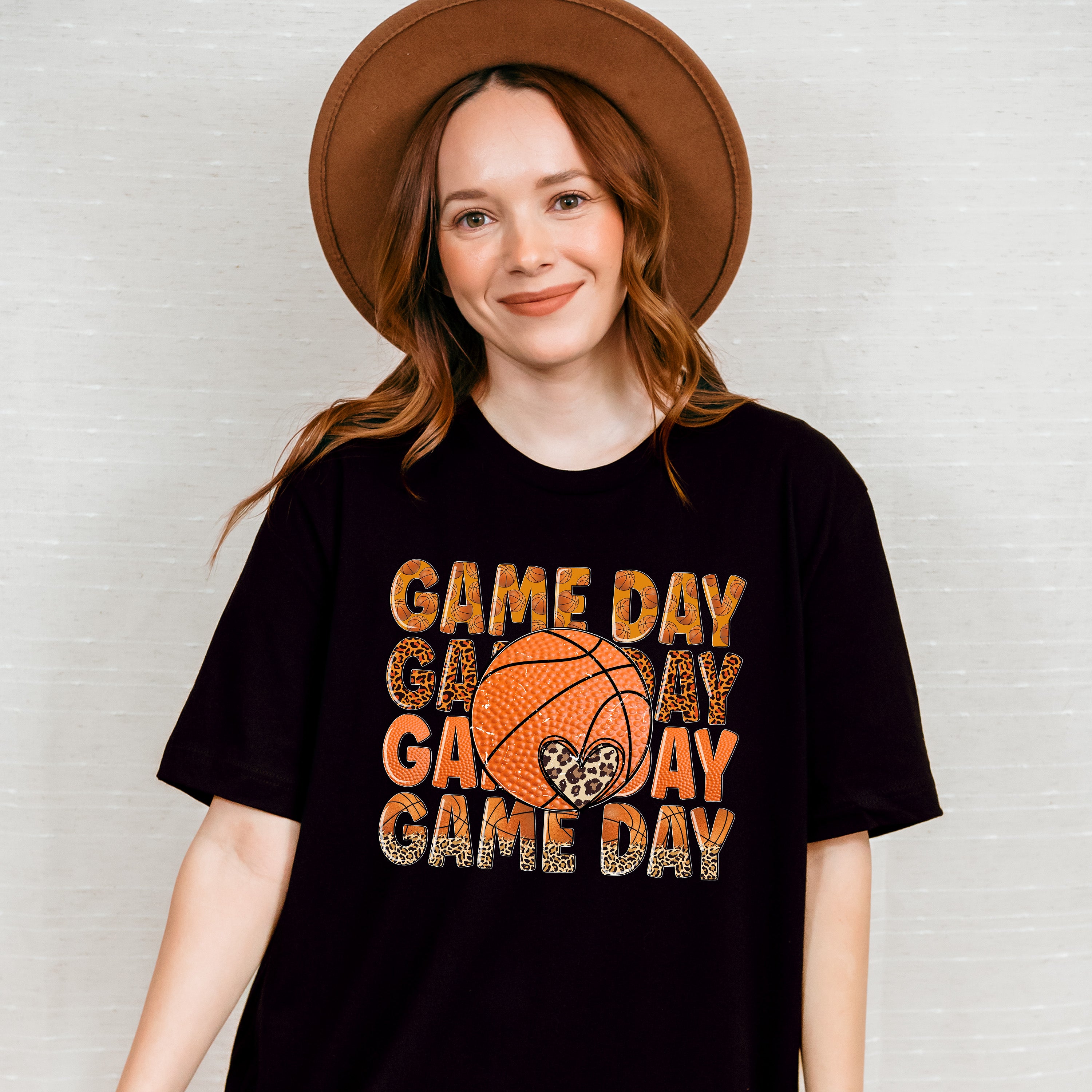 Leopard Heart Game Day Design - Basketball Unisex Crewneck T-Shirt Sweatshirt Hoodie