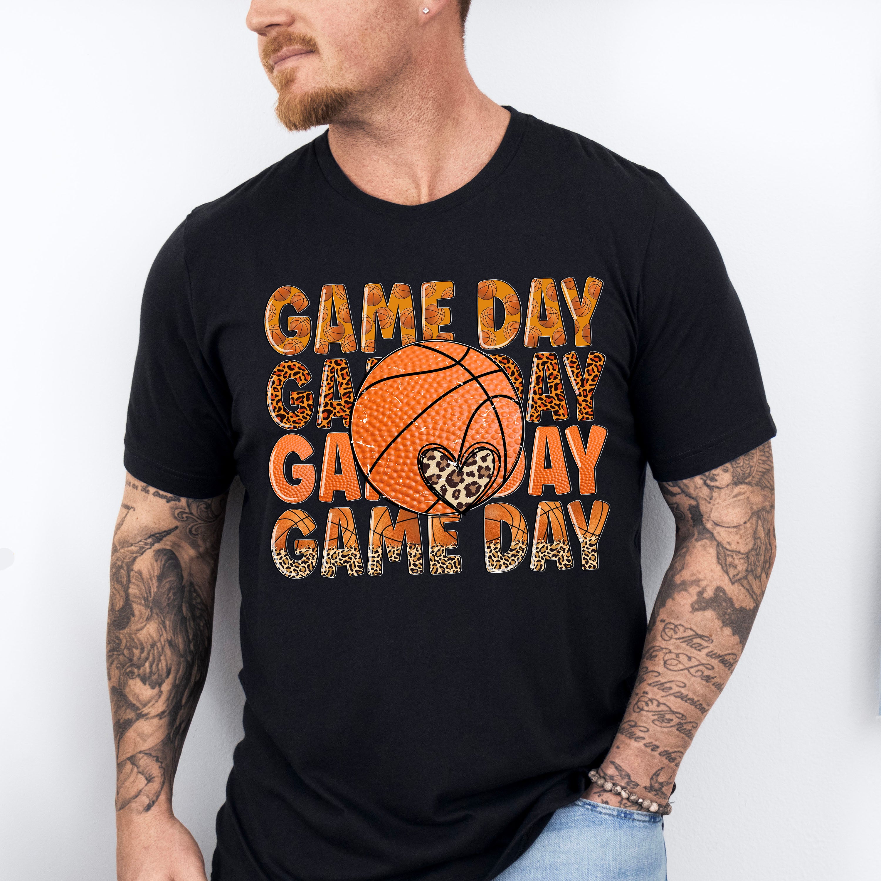 Leopard Heart Game Day Design - Basketball Unisex Crewneck T-Shirt Sweatshirt Hoodie