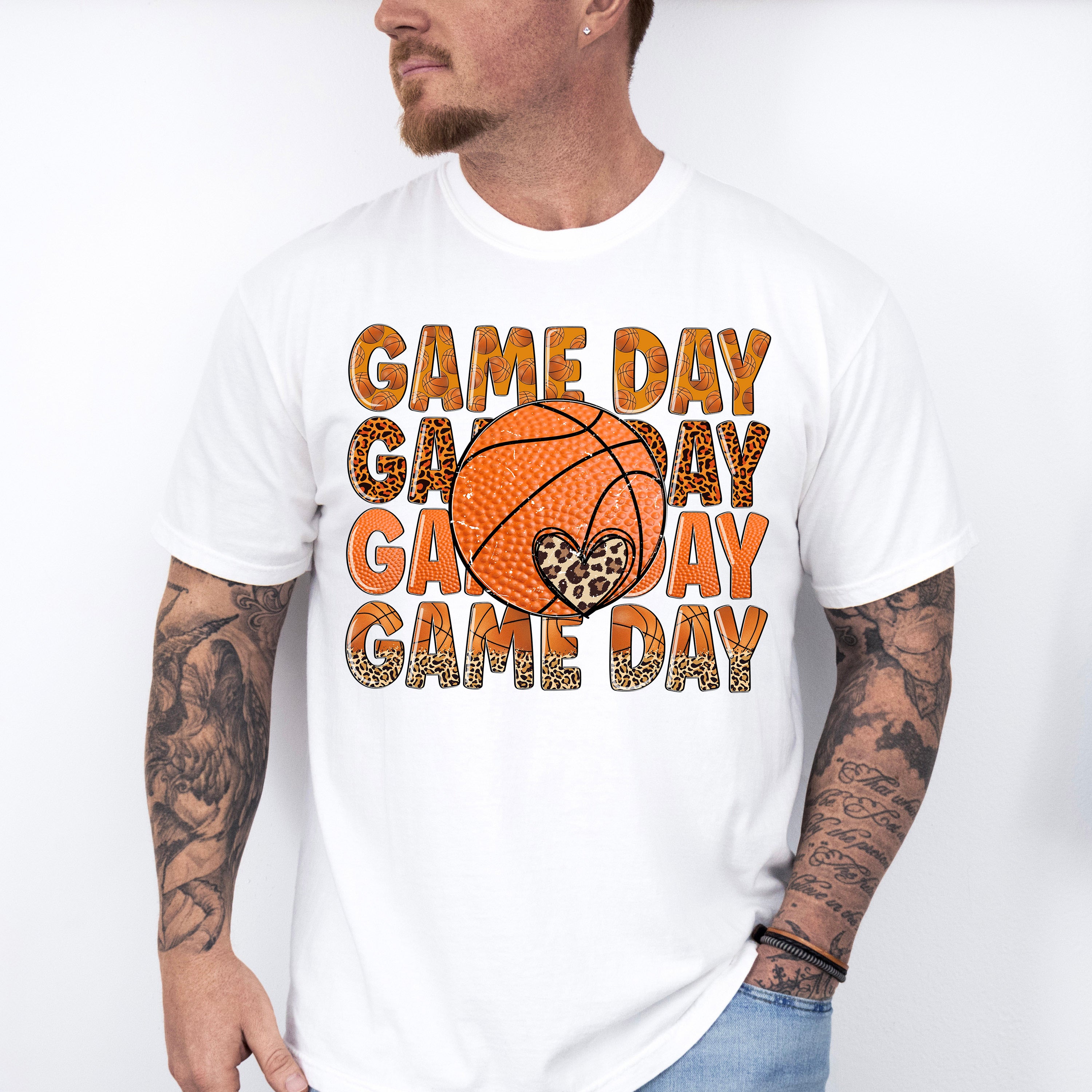 Leopard Heart Game Day Design - Basketball Unisex Crewneck T-Shirt Sweatshirt Hoodie