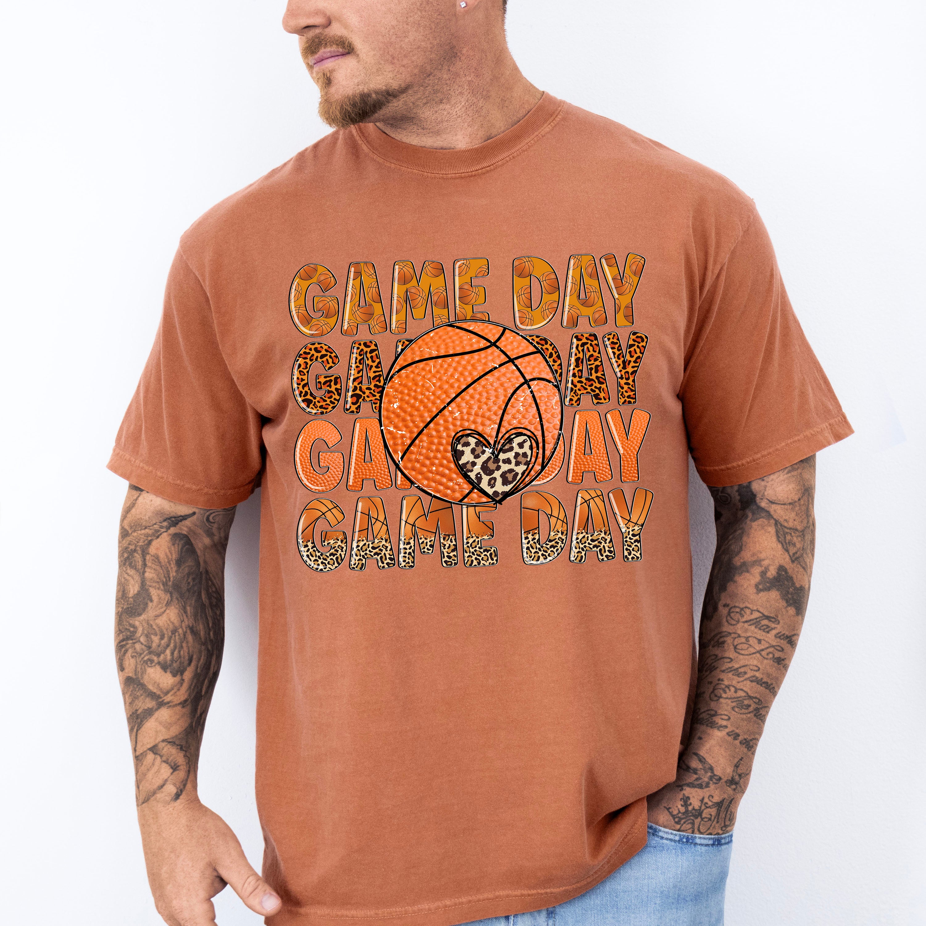 Leopard Heart Game Day Design - Basketball Unisex Crewneck T-Shirt Sweatshirt Hoodie