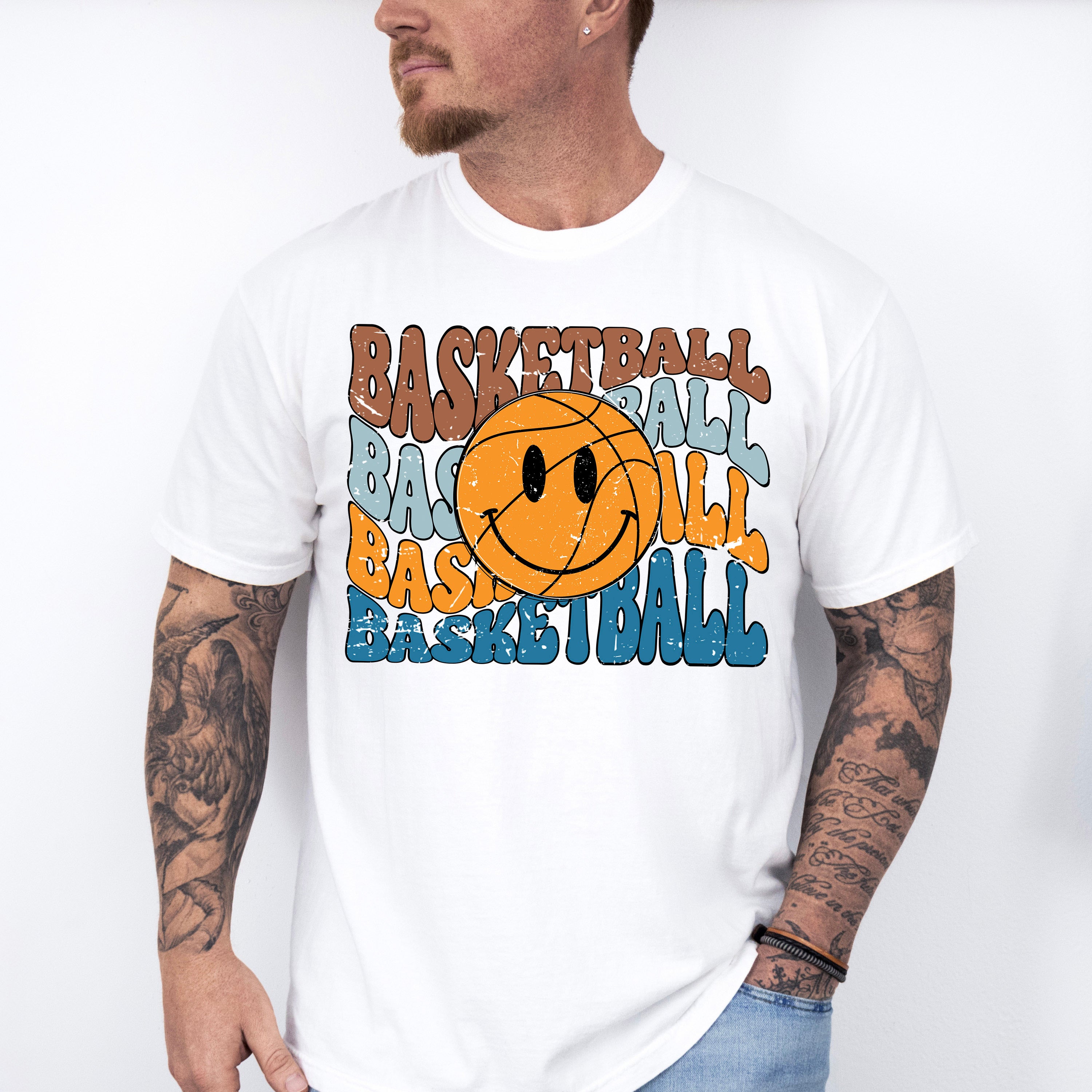 Smiley Basketball Design - Basketball Unisex Crewneck T-Shirt Sweatshirt Hoodie