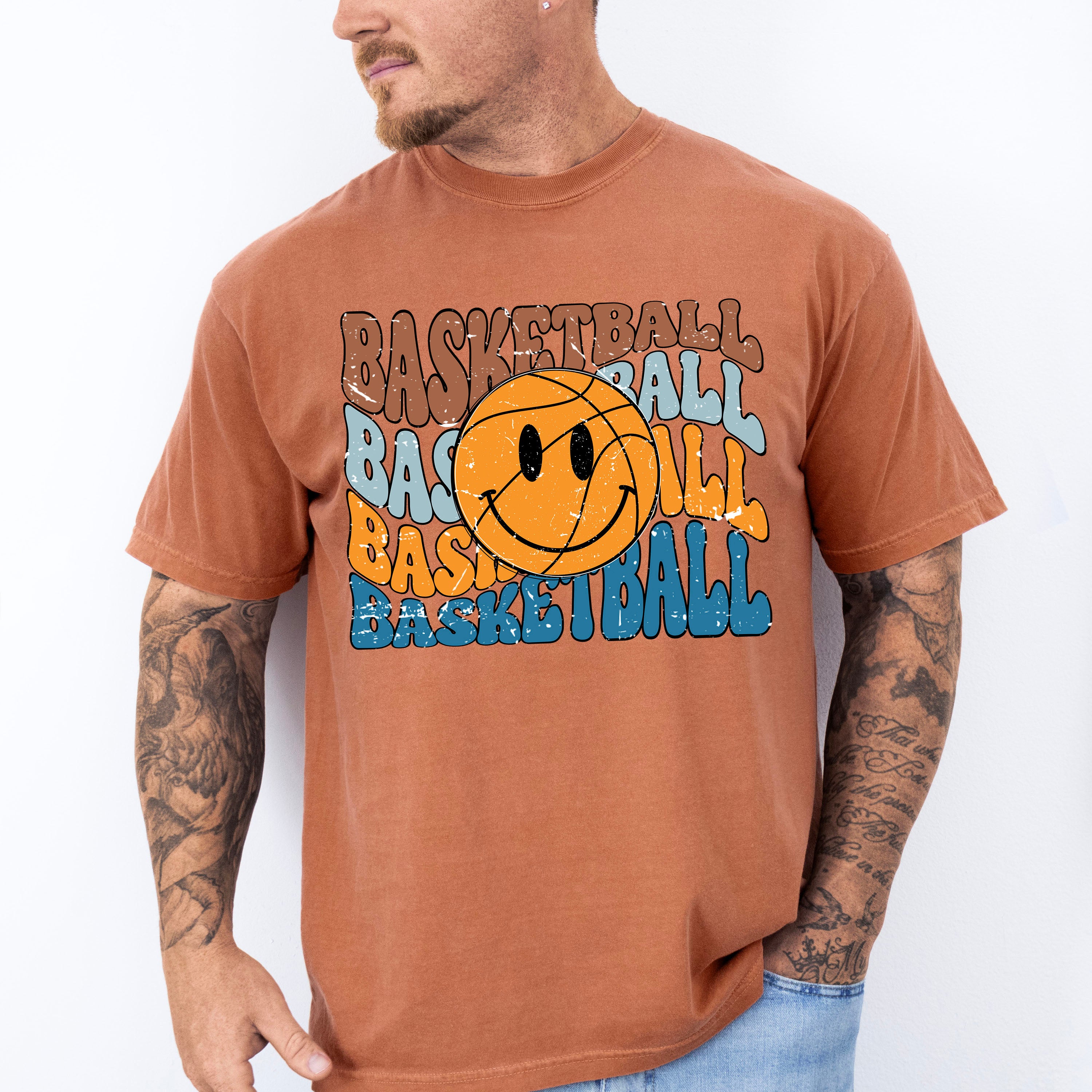 Smiley Basketball Design - Basketball Unisex Crewneck T-Shirt Sweatshirt Hoodie