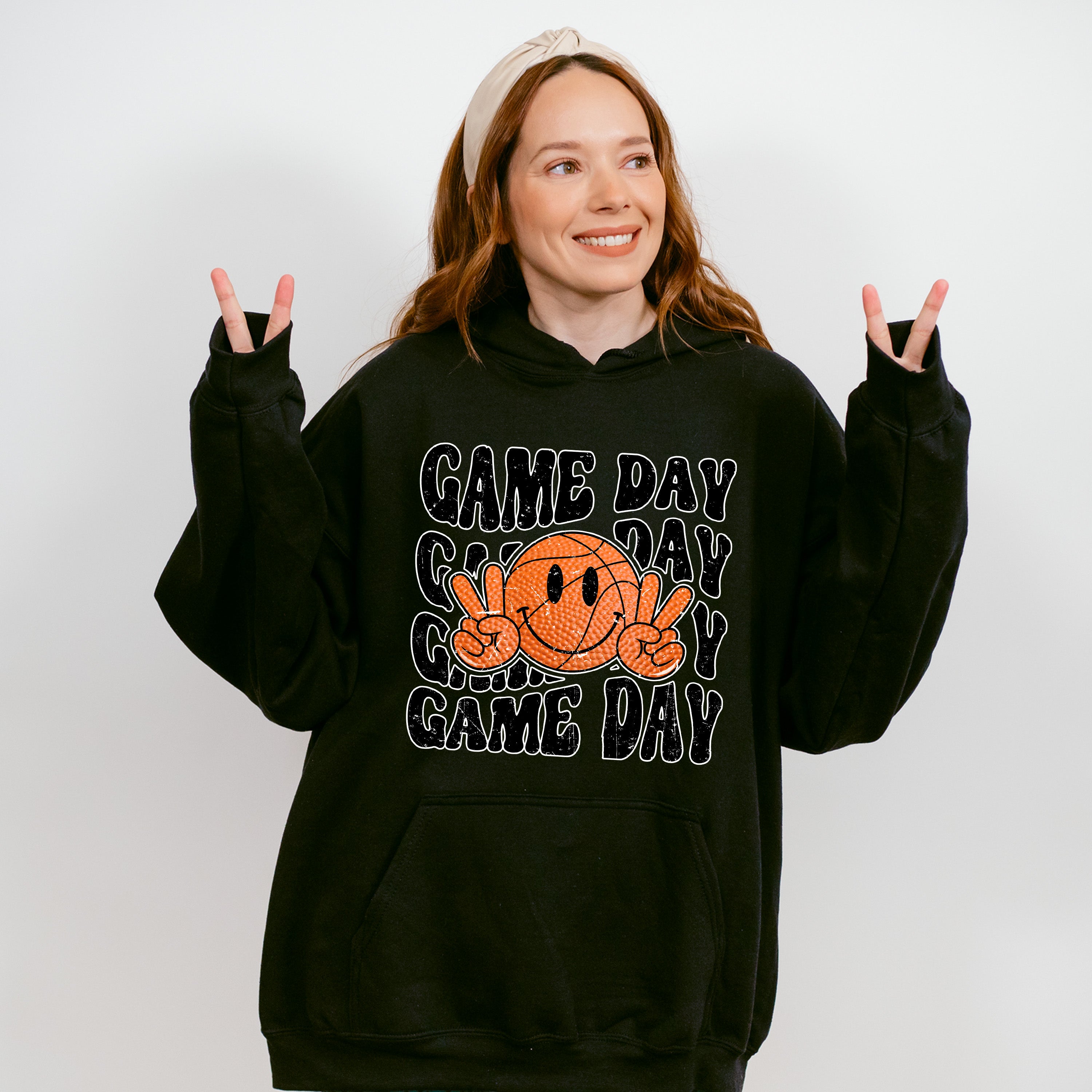 Smiley Peace Sign Game Day Design - Basketball Unisex Crewneck T-Shirt Sweatshirt Hoodie