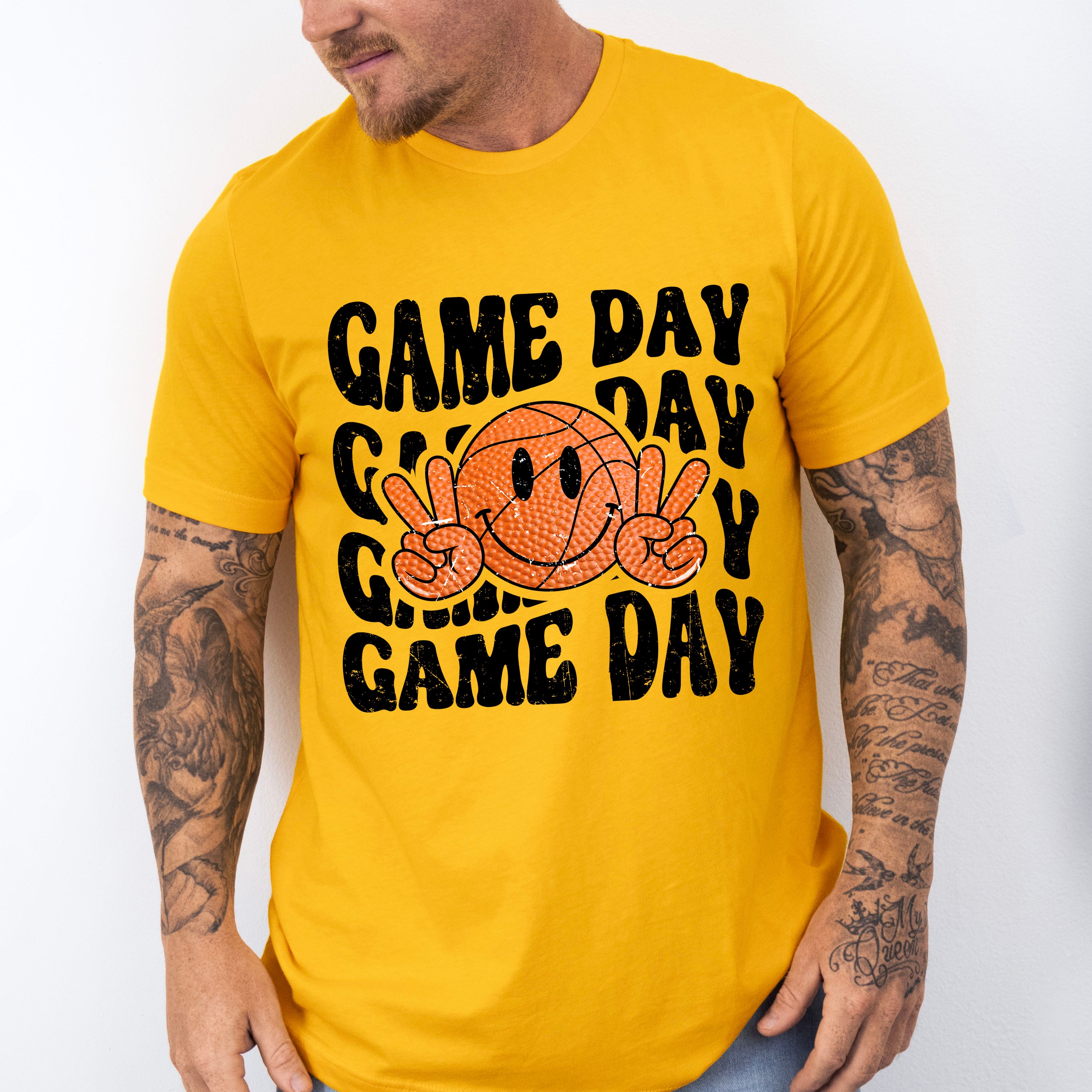 Smiley Peace Sign Game Day Design - Basketball Unisex Crewneck T-Shirt Sweatshirt Hoodie