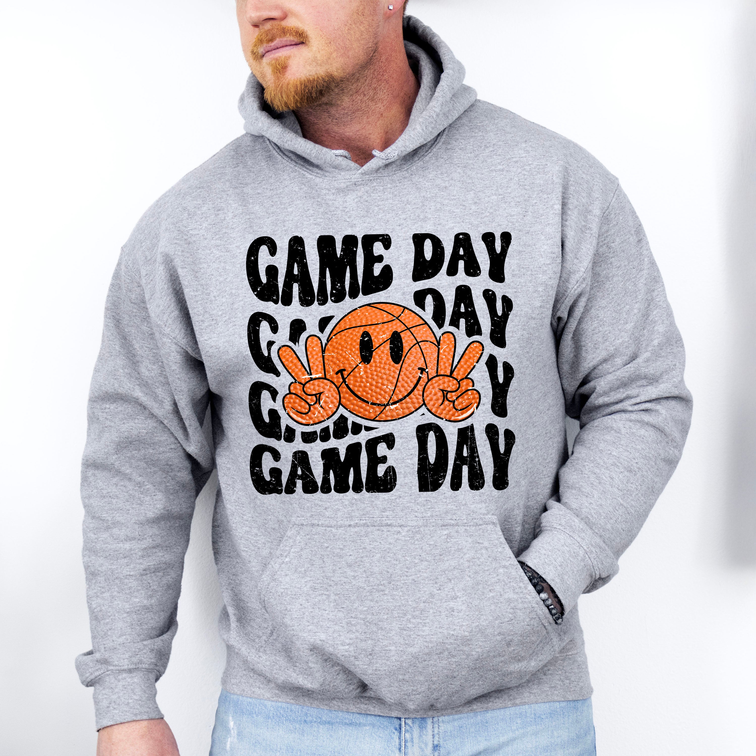 Smiley Peace Sign Game Day Design - Basketball Unisex Crewneck T-Shirt Sweatshirt Hoodie