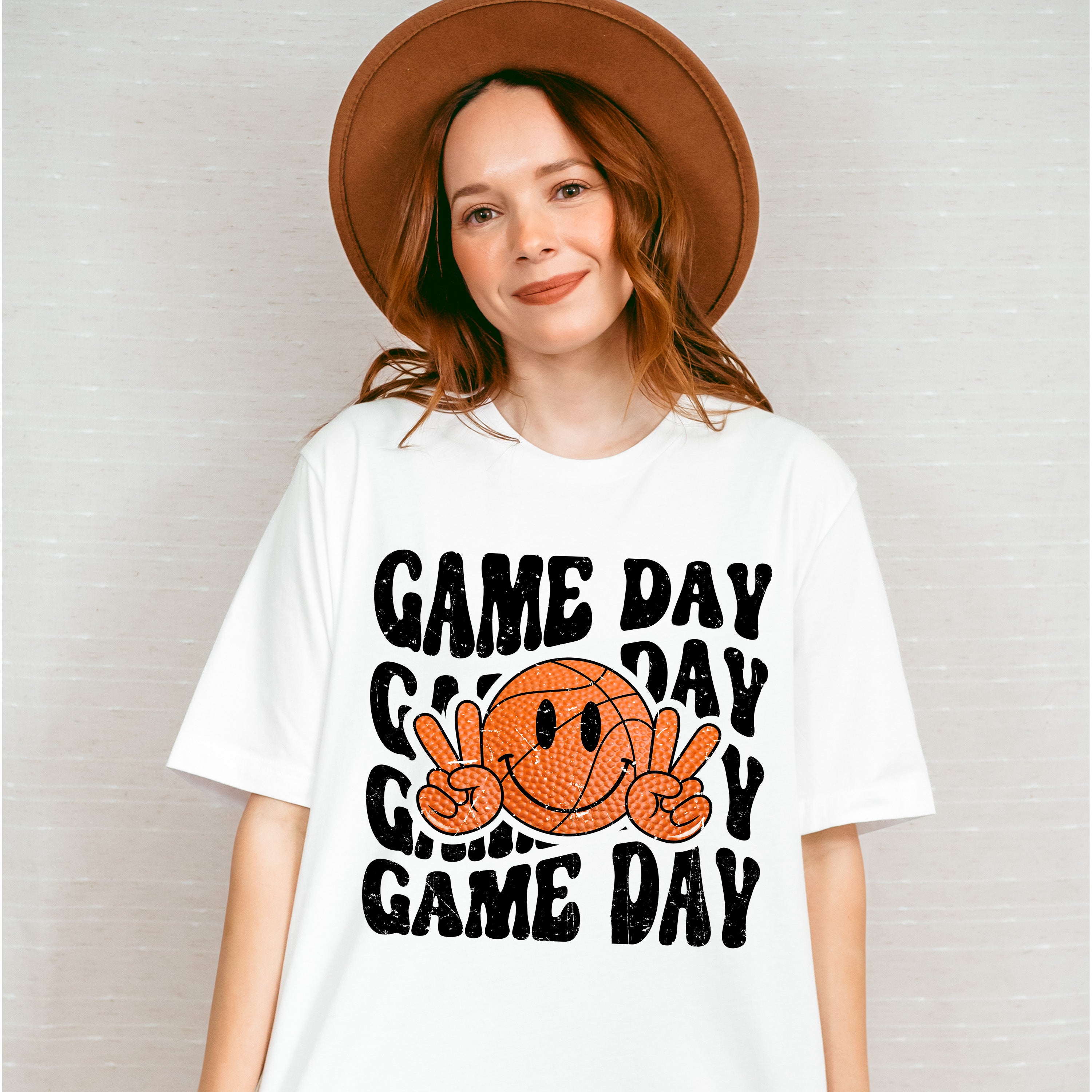 Smiley Peace Sign Game Day Design - Basketball Unisex Crewneck T-Shirt Sweatshirt Hoodie
