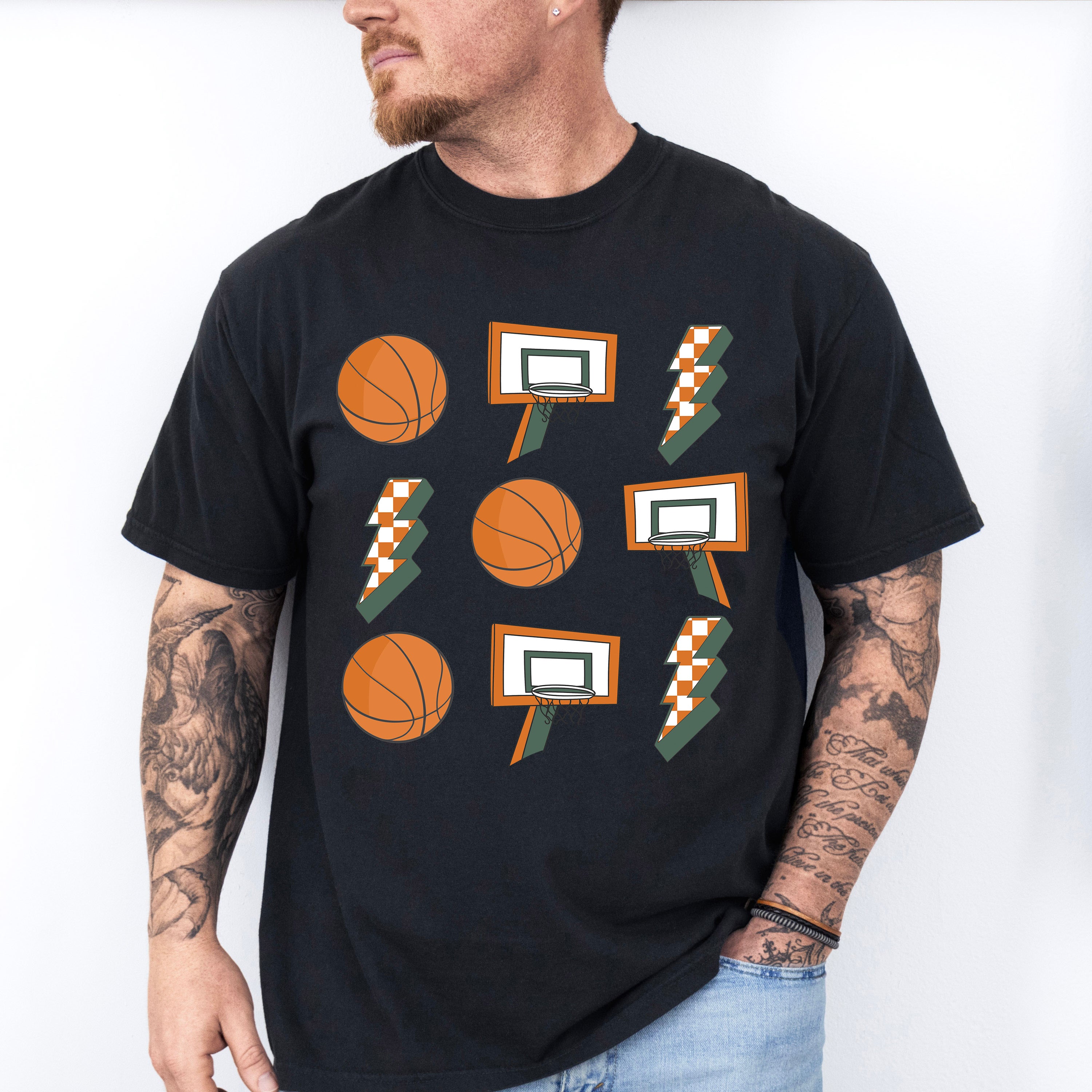 Ball Basket Lightning Doodles Design - Basketball Unisex Crewneck T-Shirt Sweatshirt Hoodie