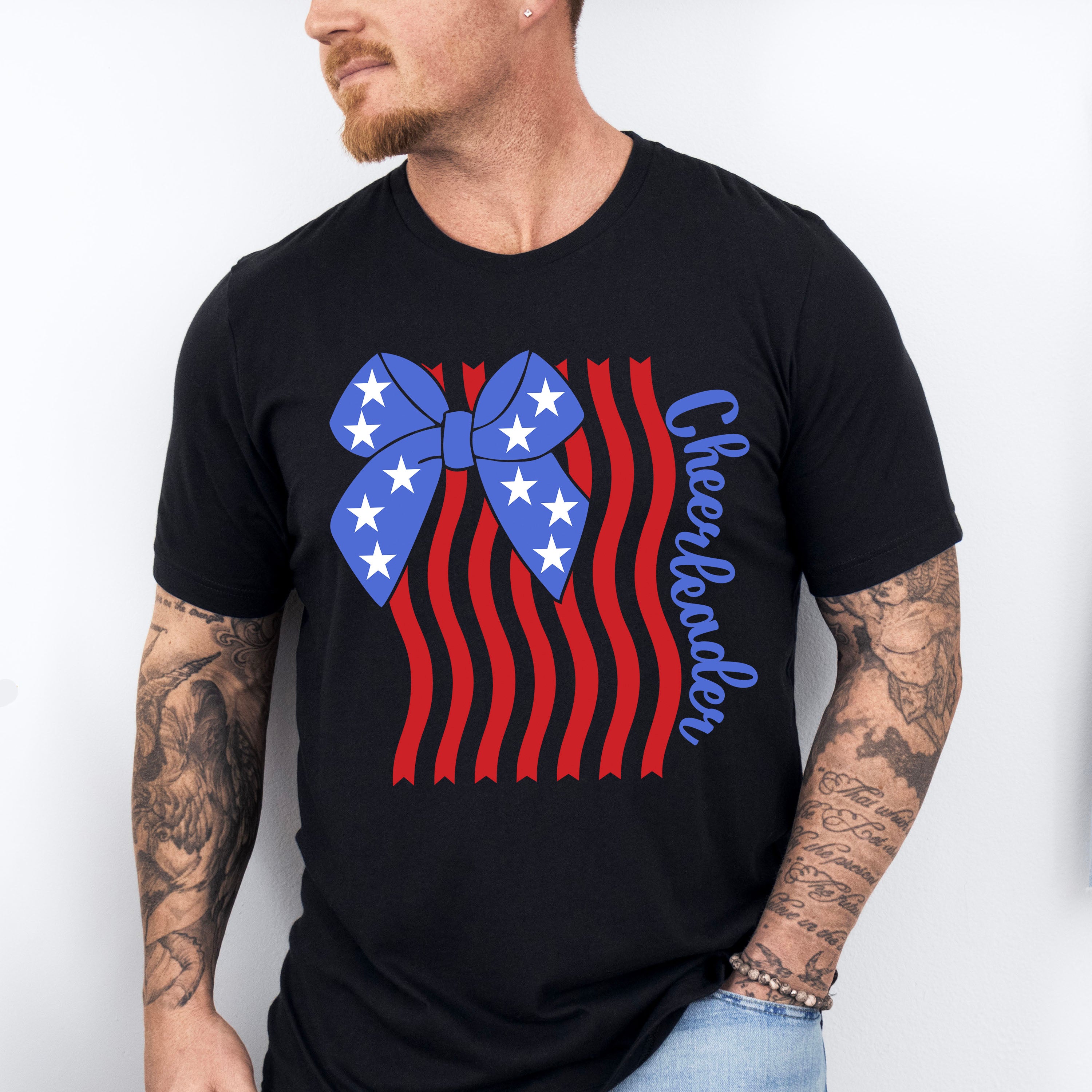 US Flag Cheerleader Ribbon Design - Cheerleader Unisex Crewneck T-Shirt Sweatshirt Hoodie