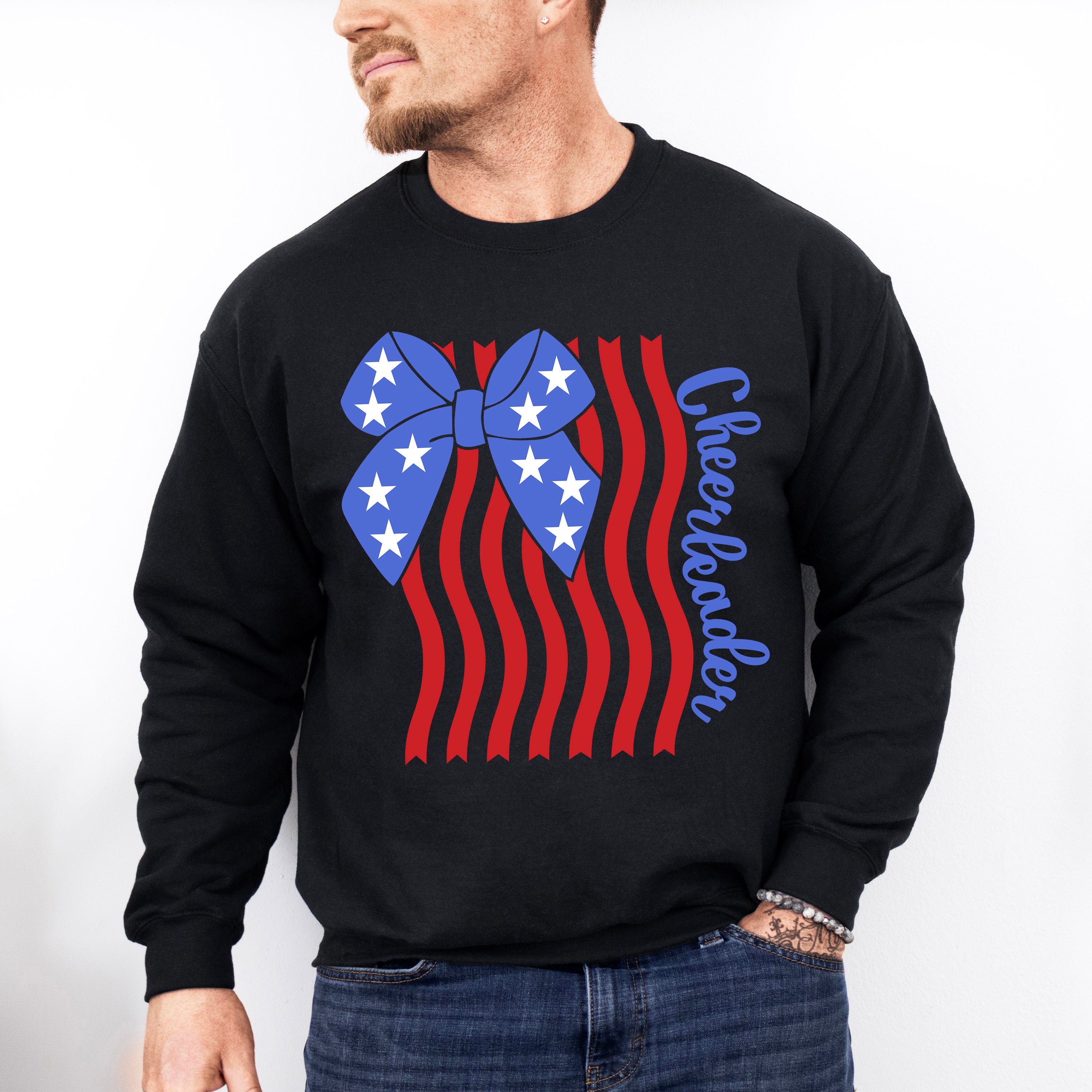 US Flag Cheerleader Ribbon Design - Cheerleader Unisex Crewneck T-Shirt Sweatshirt Hoodie