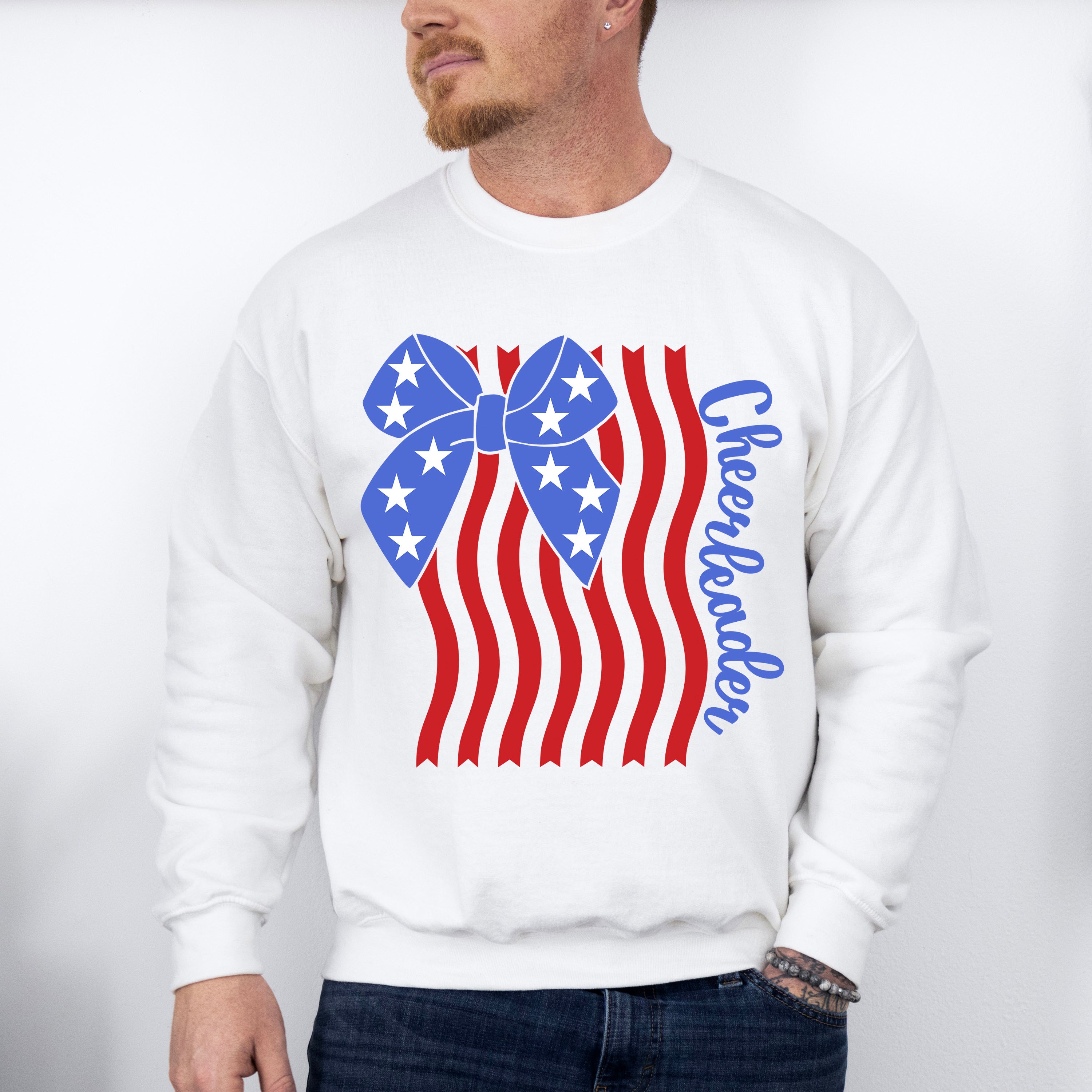 US Flag Cheerleader Ribbon Design - Cheerleader Unisex Crewneck T-Shirt Sweatshirt Hoodie