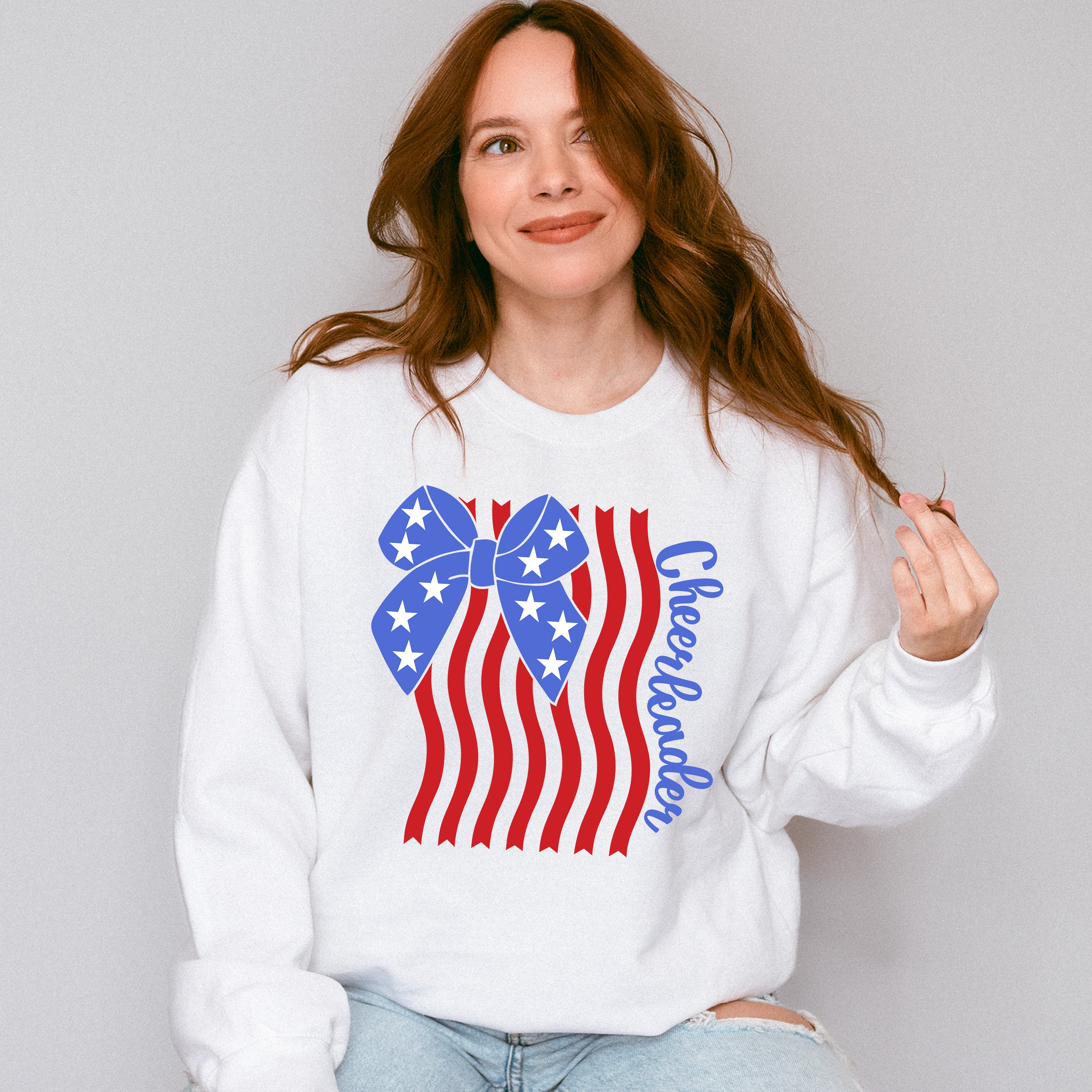 US Flag Cheerleader Ribbon Design - Cheerleader Unisex Crewneck T-Shirt Sweatshirt Hoodie