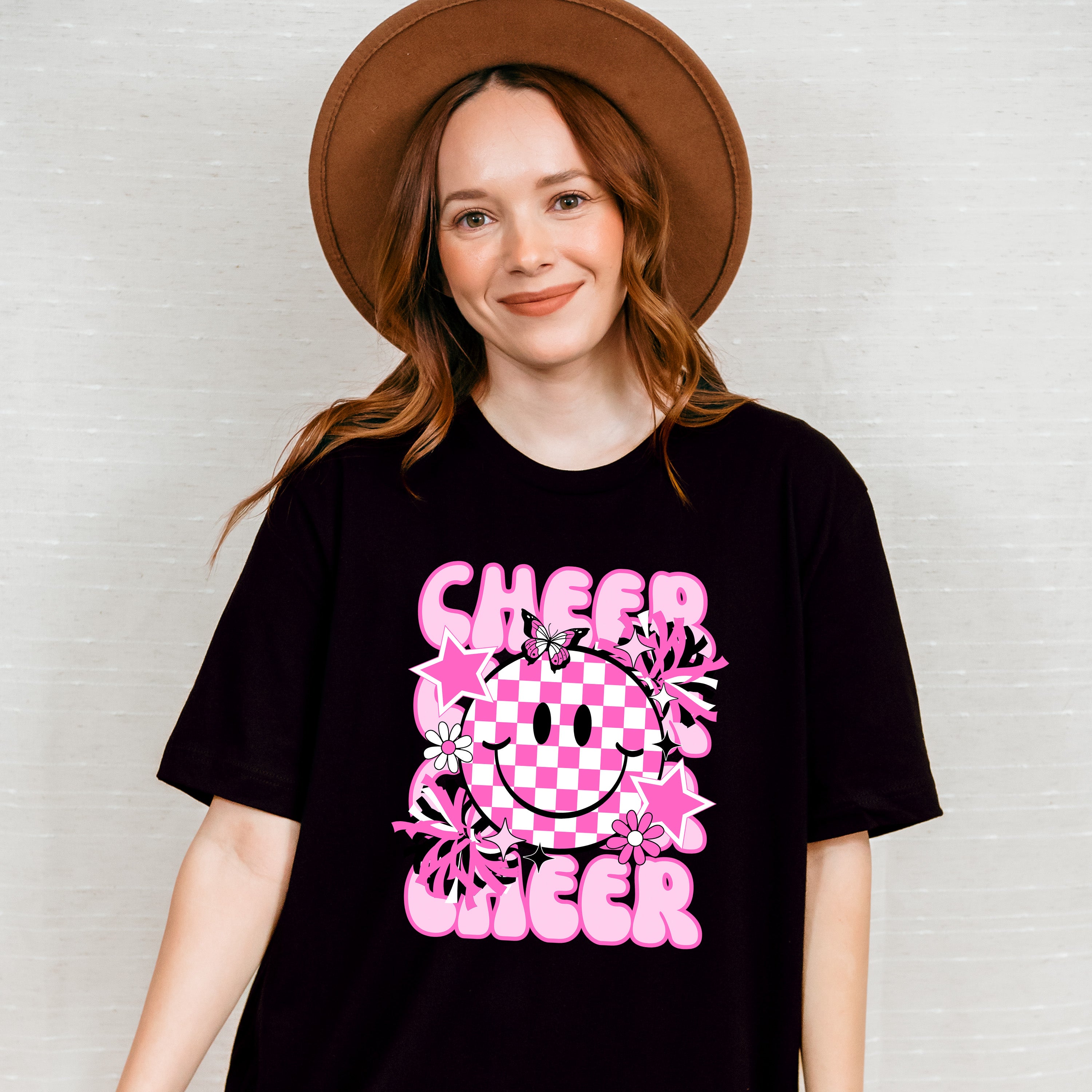 Pink Cheerleader Smiley Design - Cheerleader Unisex Crewneck T-Shirt Sweatshirt Hoodie