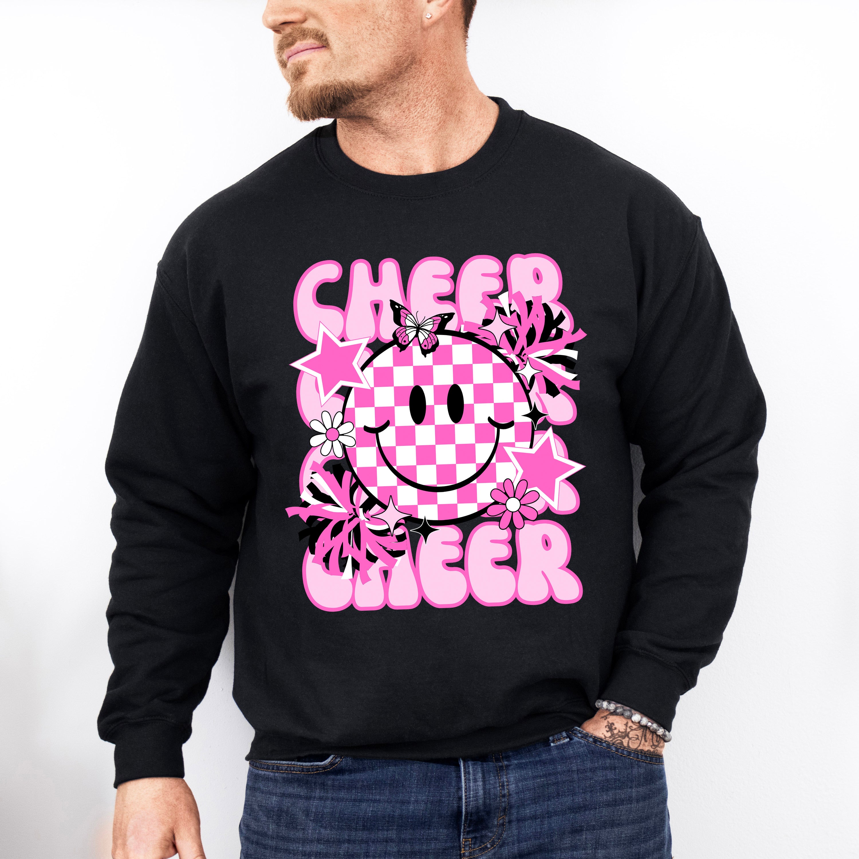 Pink Cheerleader Smiley Design - Cheerleader Unisex Crewneck T-Shirt Sweatshirt Hoodie