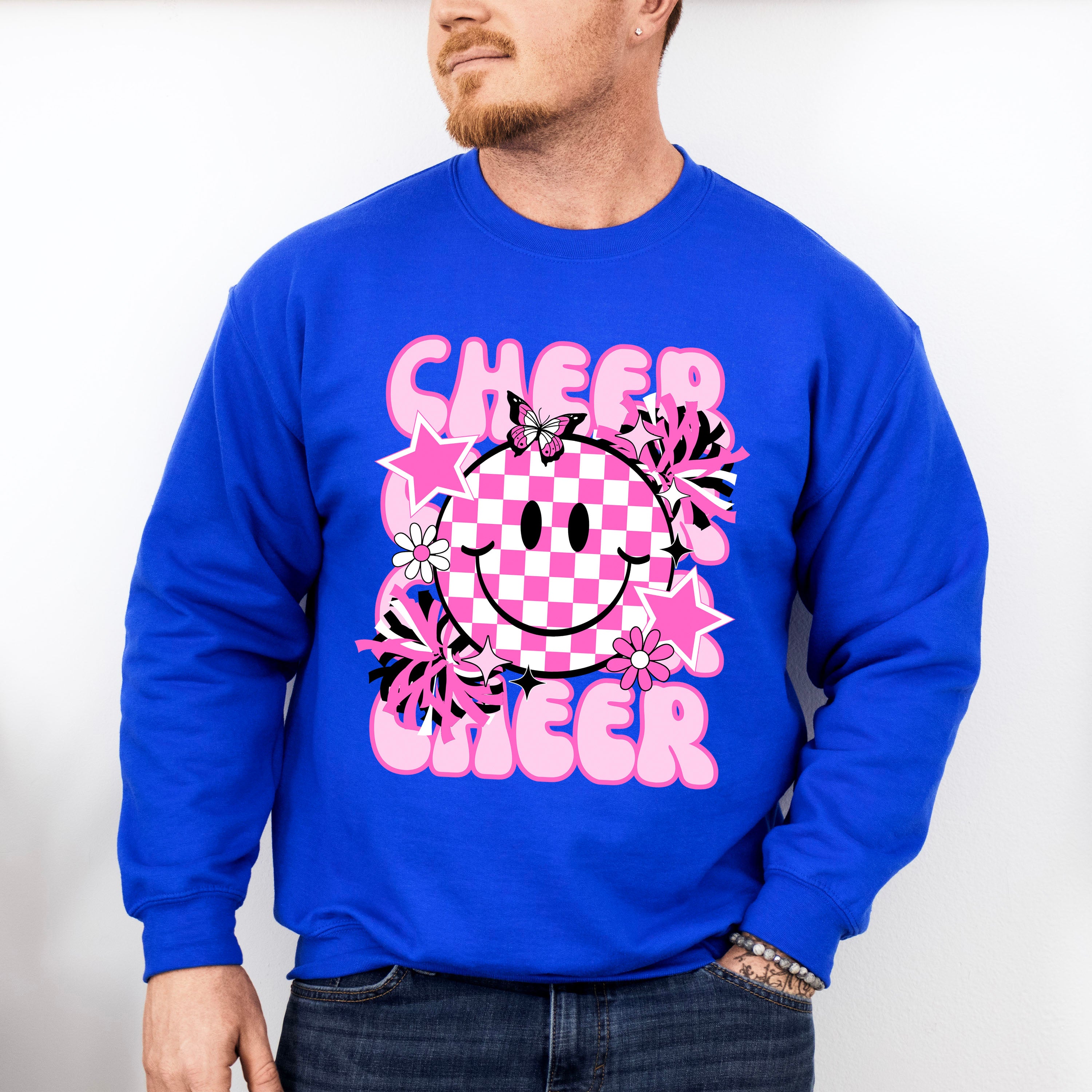 Pink Cheerleader Smiley Design - Cheerleader Unisex Crewneck T-Shirt Sweatshirt Hoodie