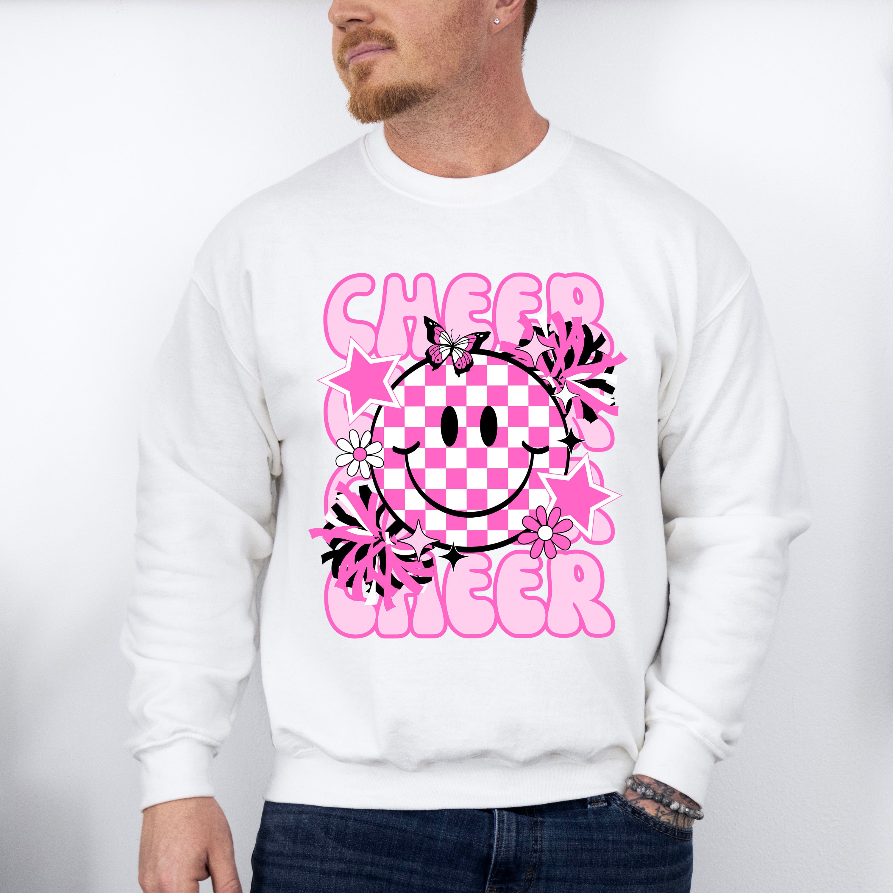 Pink Cheerleader Smiley Design - Cheerleader Unisex Crewneck T-Shirt Sweatshirt Hoodie