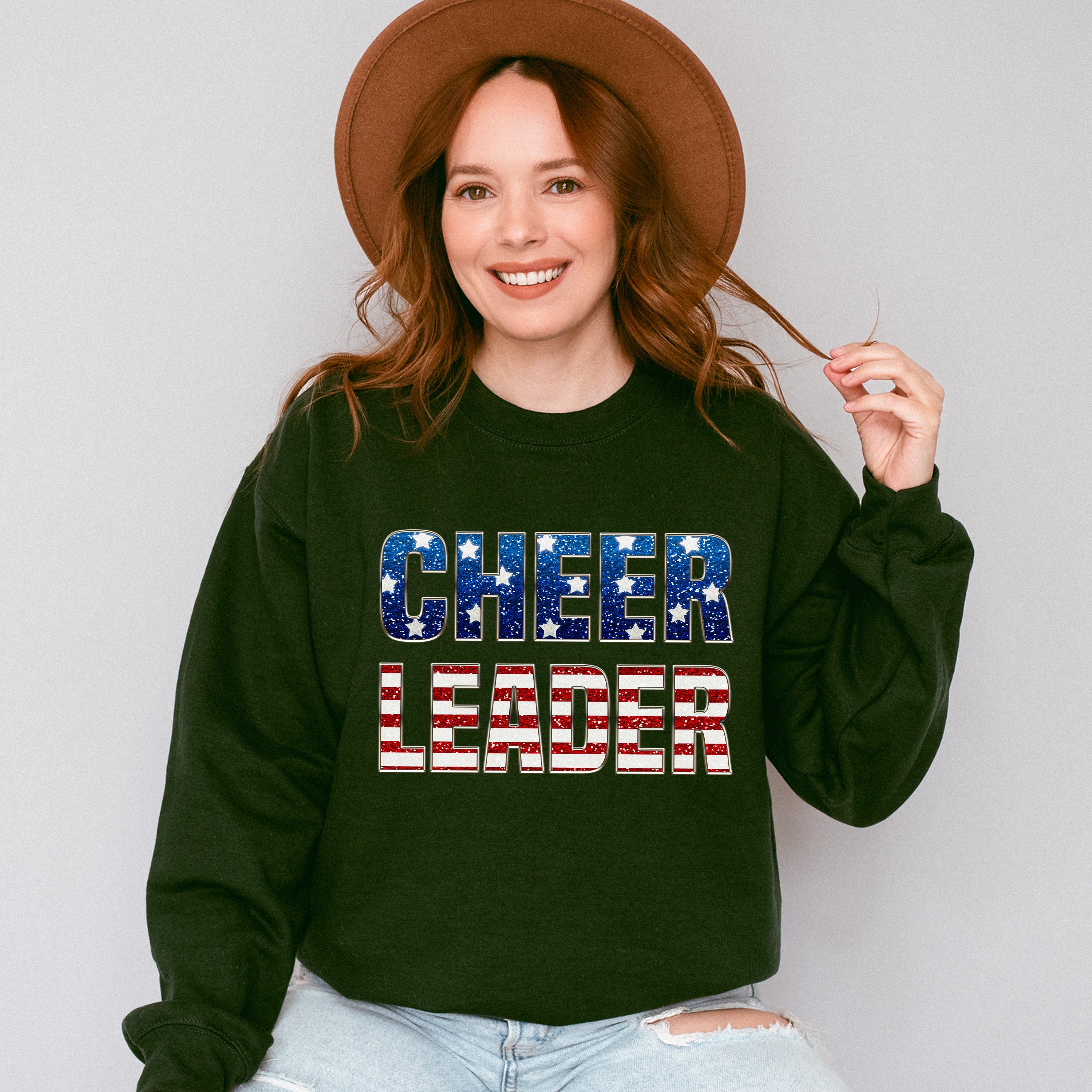 Cheerleader US Flag Design - Cheerleader Unisex Crewneck T-Shirt Sweatshirt Hoodie
