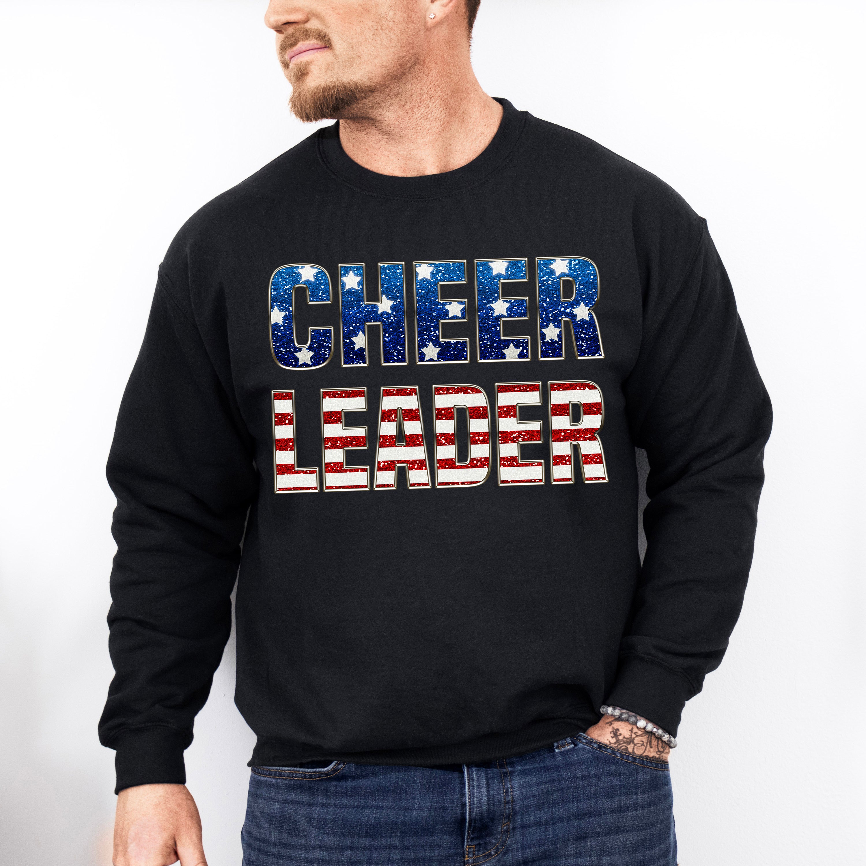 Cheerleader US Flag Design - Cheerleader Unisex Crewneck T-Shirt Sweatshirt Hoodie