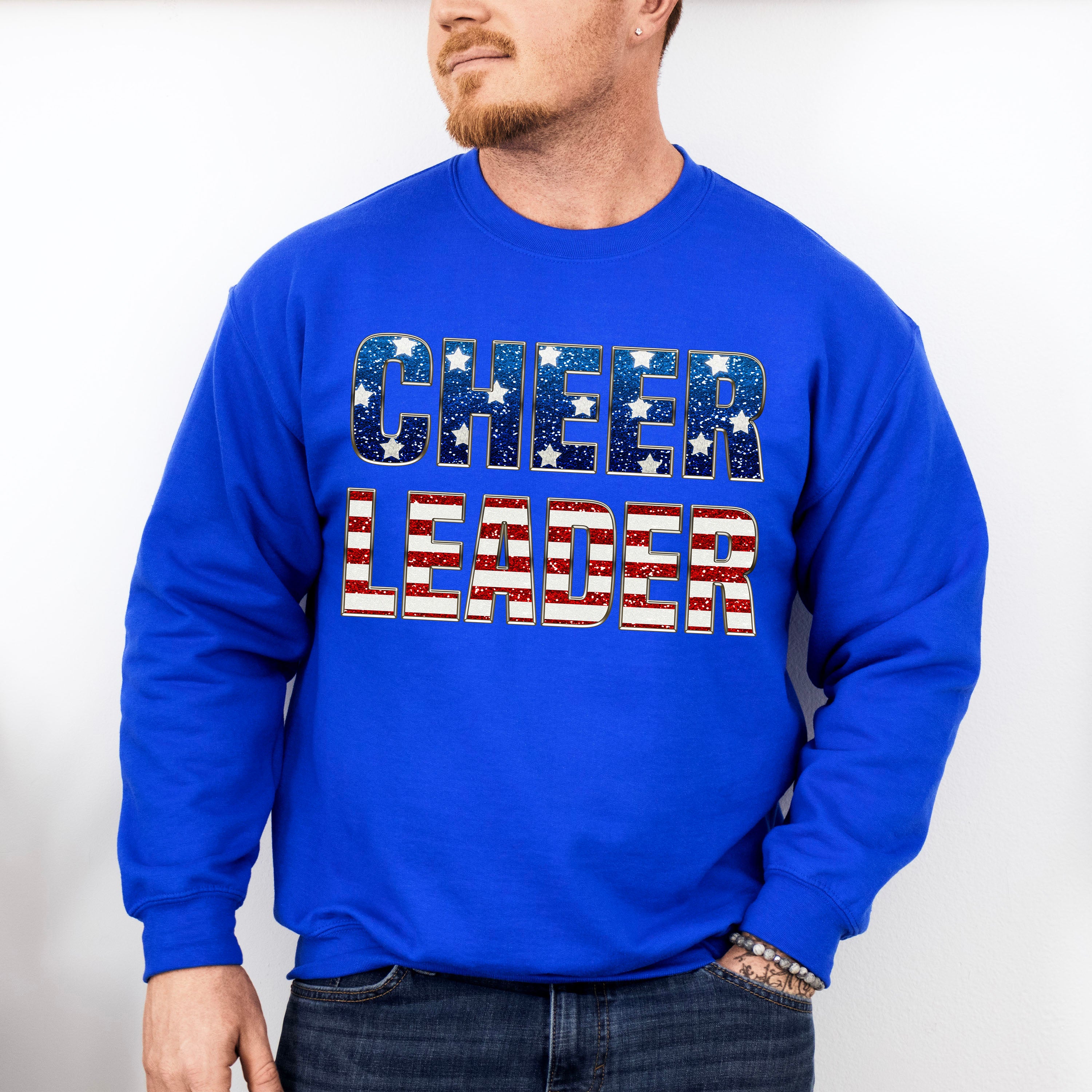 Cheerleader US Flag Design - Cheerleader Unisex Crewneck T-Shirt Sweatshirt Hoodie
