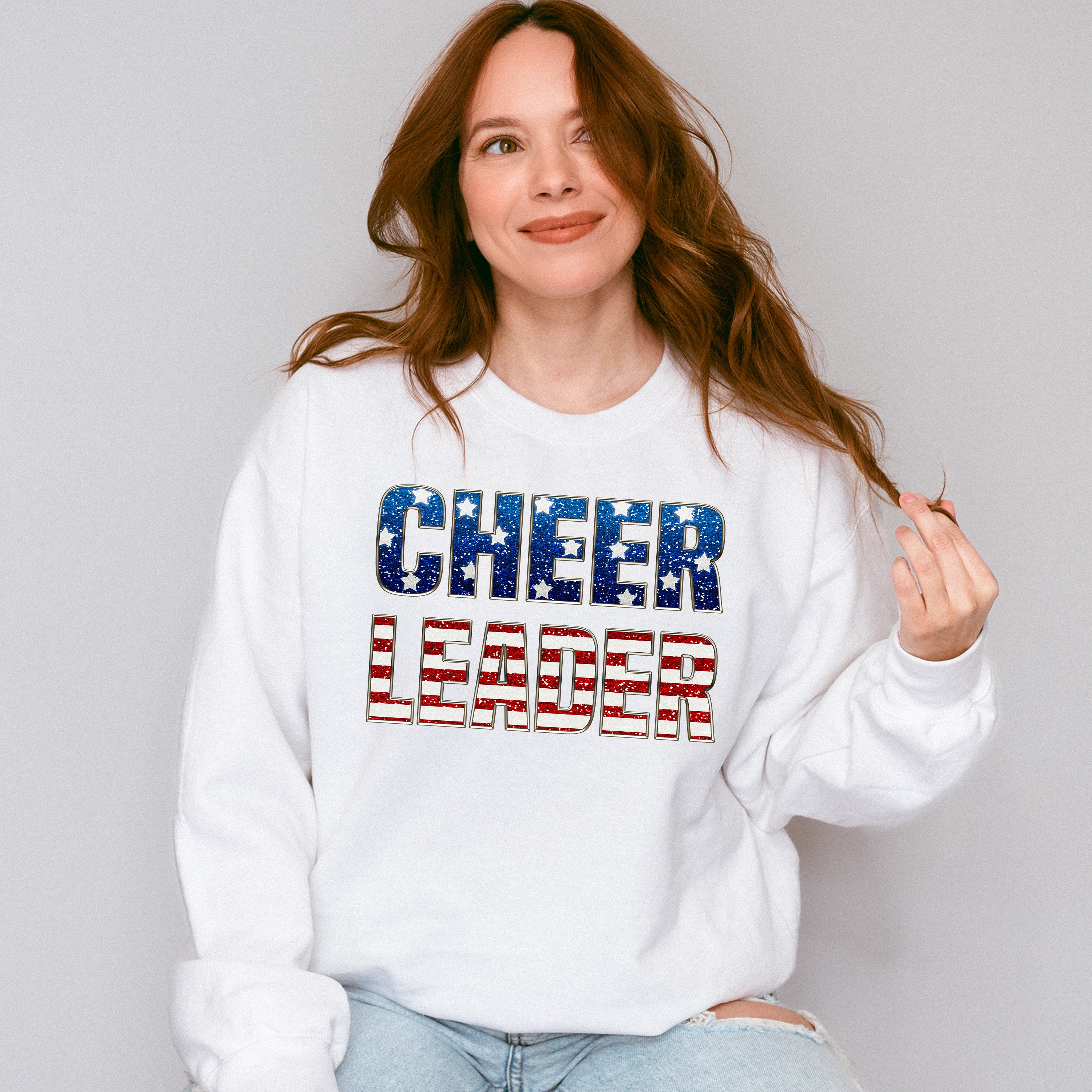 Cheerleader US Flag Design - Cheerleader Unisex Crewneck T-Shirt Sweatshirt Hoodie