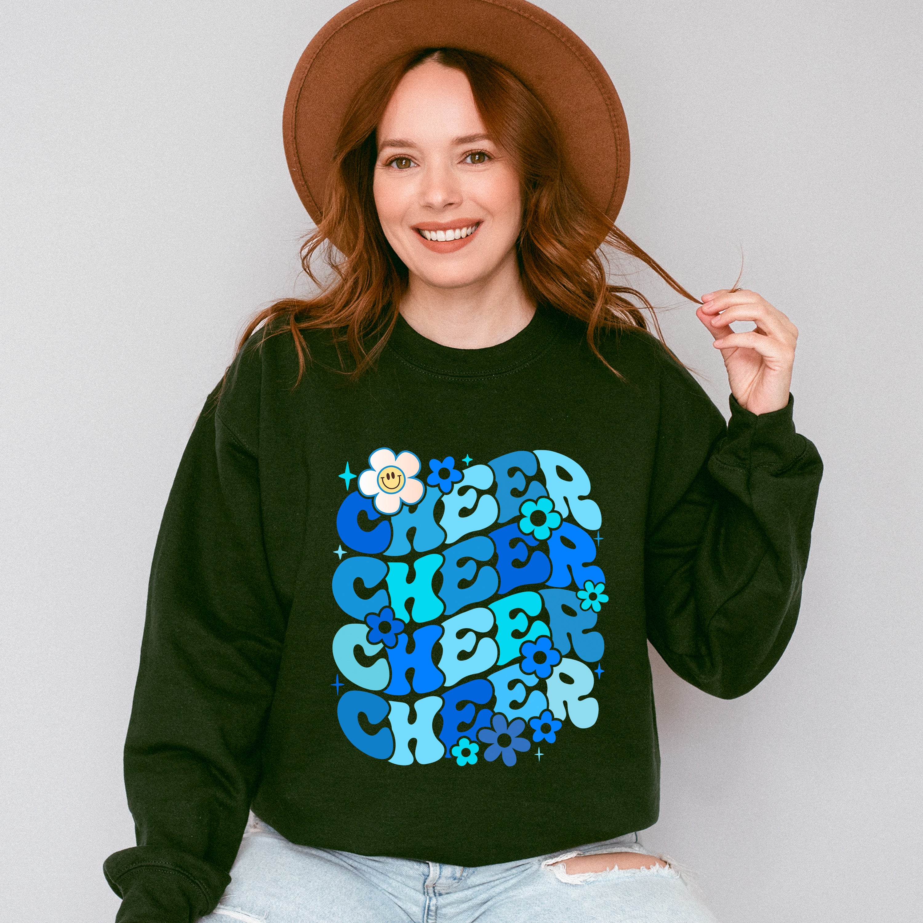 Blue Cheer Floral Design - Cheerleader Unisex Crewneck T-Shirt Sweatshirt Hoodie