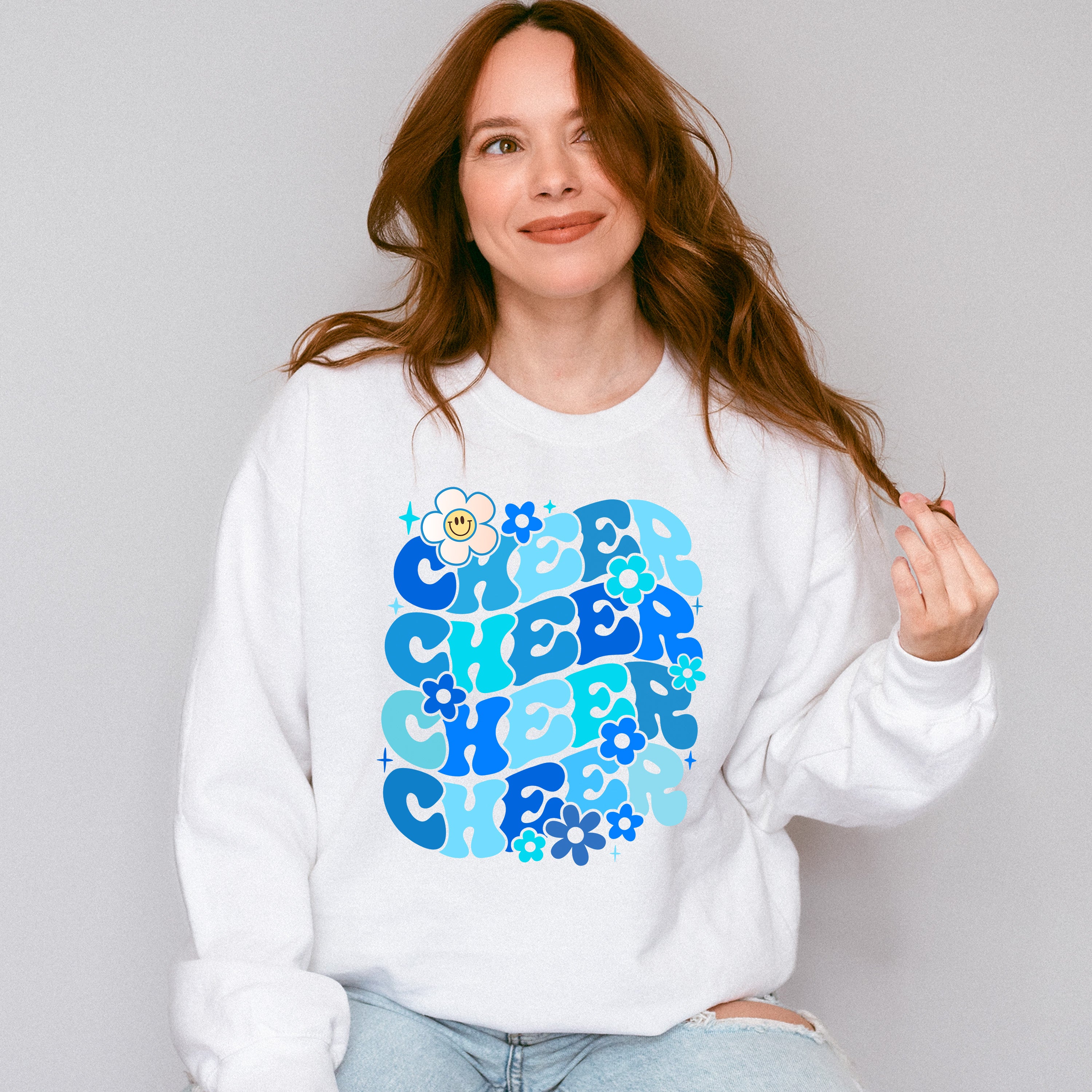 Blue Cheer Floral Design - Cheerleader Unisex Crewneck T-Shirt Sweatshirt Hoodie