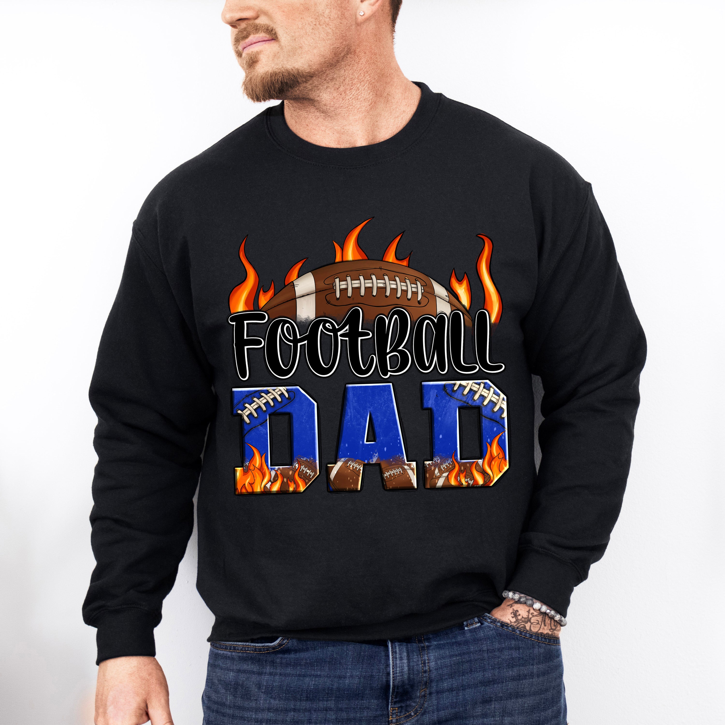 Football Dad Flames Design - Football Unisex Crewneck T-Shirt Sweatshirt Hoodie