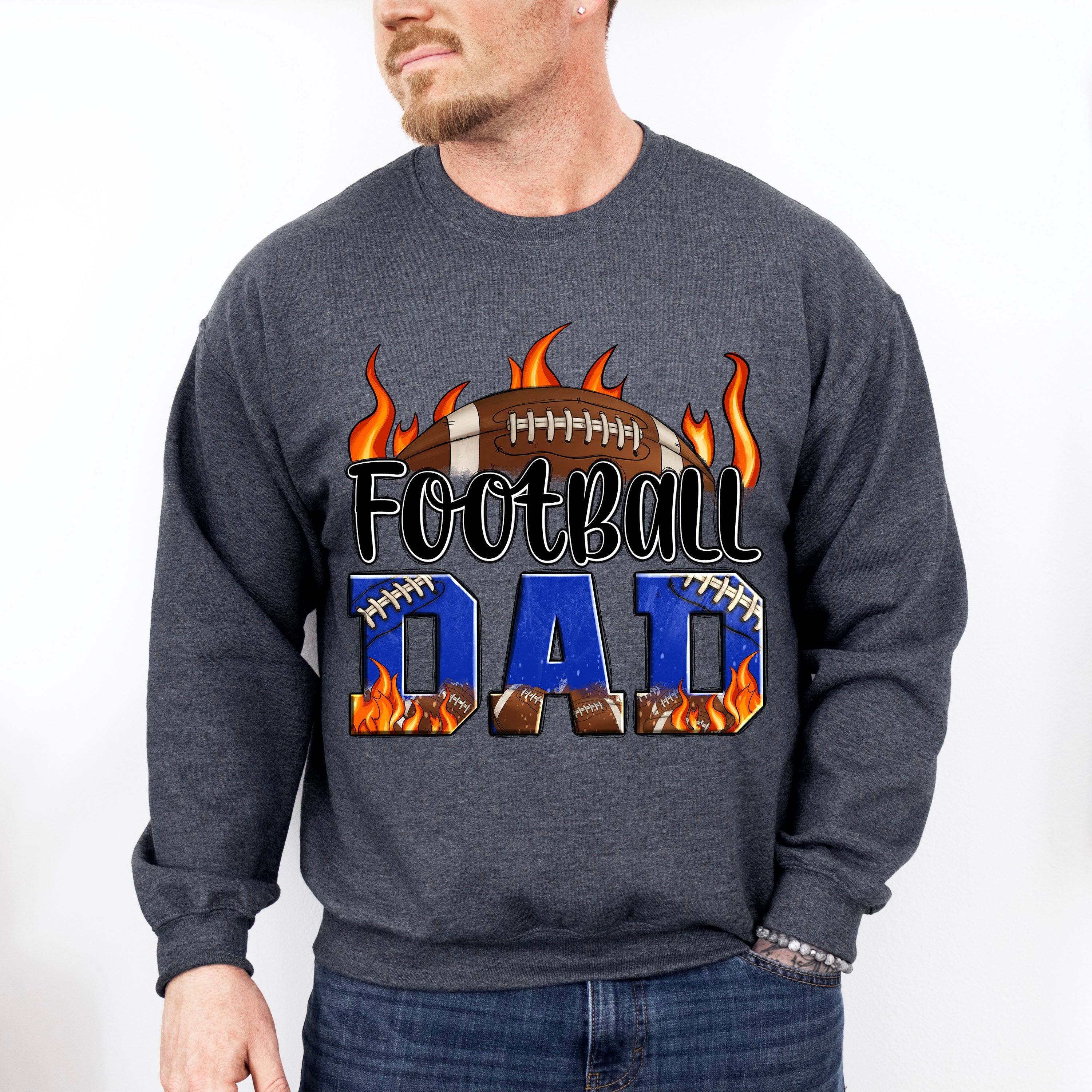 Football Dad Flames Design - Football Unisex Crewneck T-Shirt Sweatshirt Hoodie