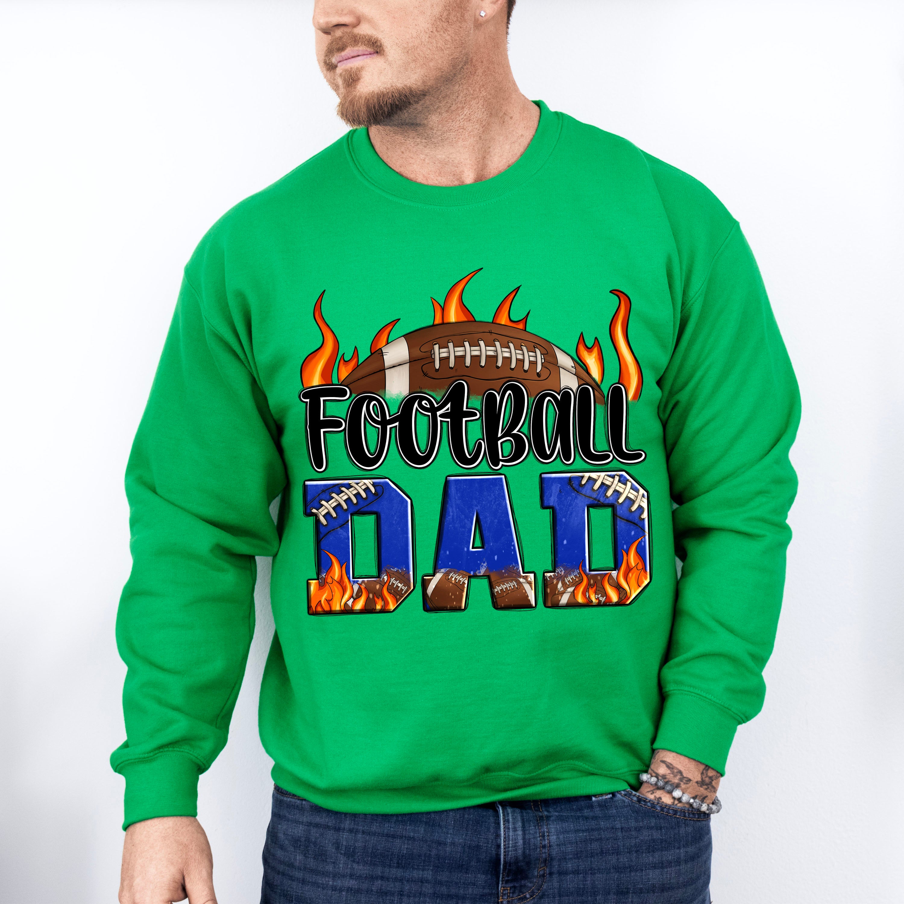 Football Dad Flames Design - Football Unisex Crewneck T-Shirt Sweatshirt Hoodie