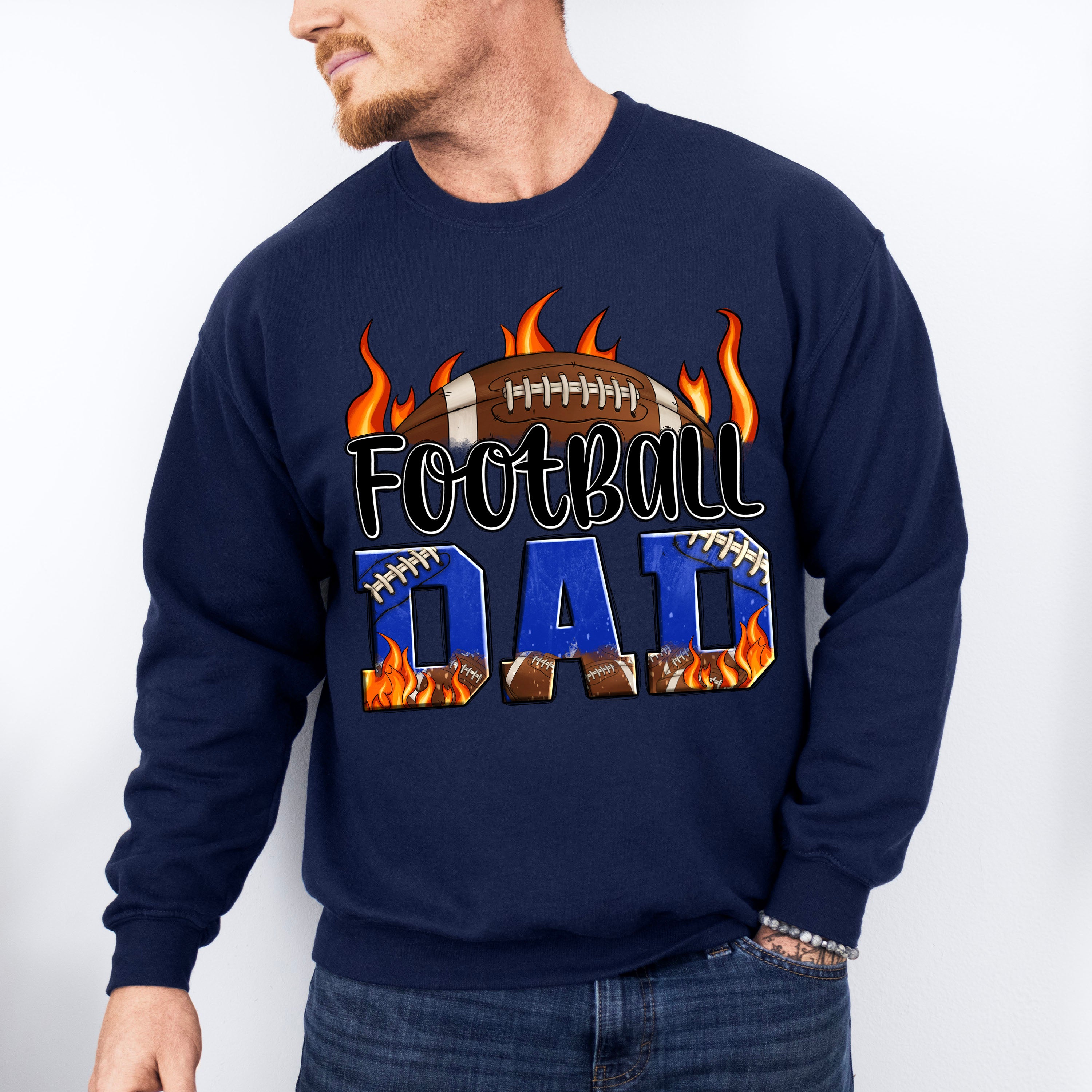 Football Dad Flames Design - Football Unisex Crewneck T-Shirt Sweatshirt Hoodie
