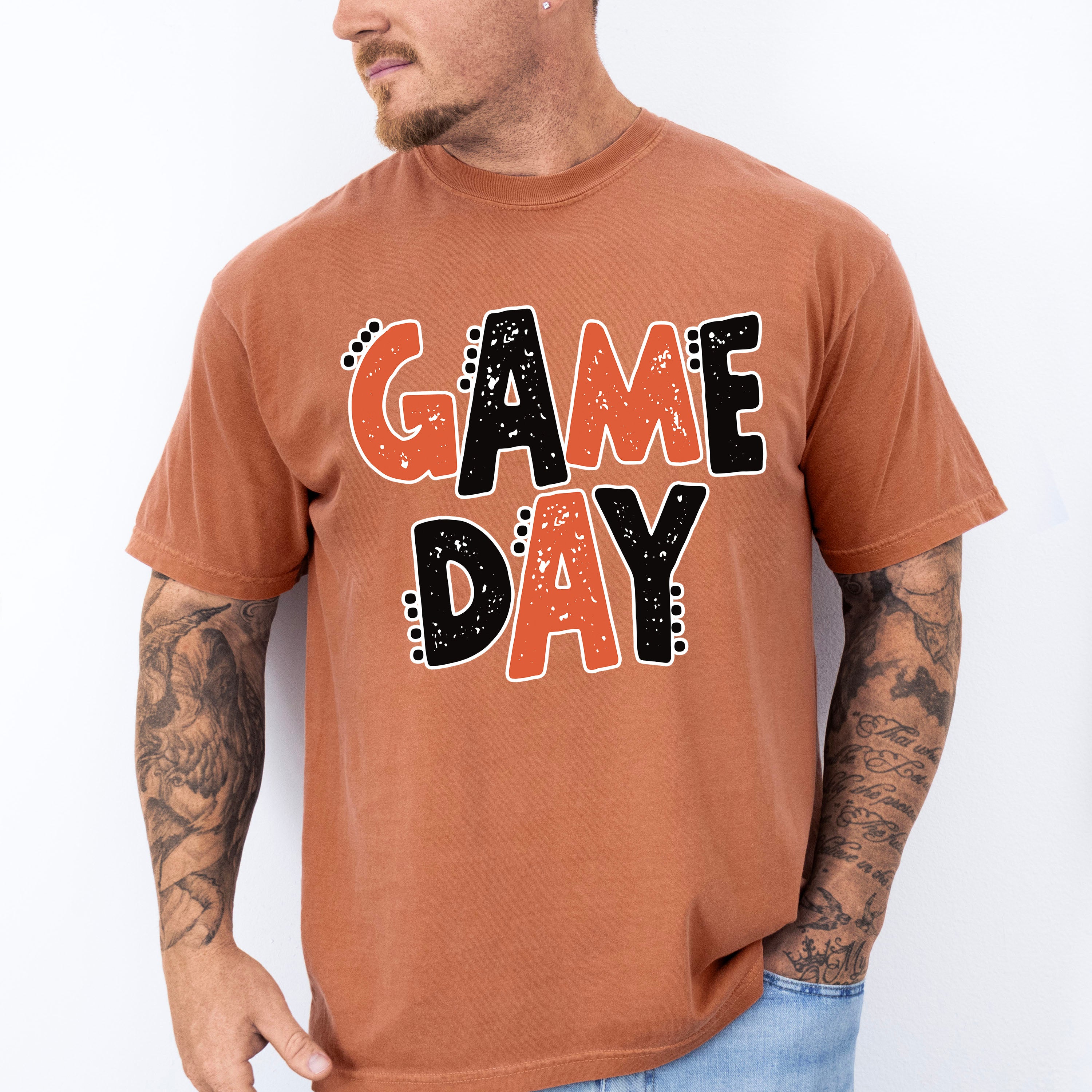 Black And Orange Game Day Design - Game Day Unisex Crewneck T-Shirt Sweatshirt Hoodie