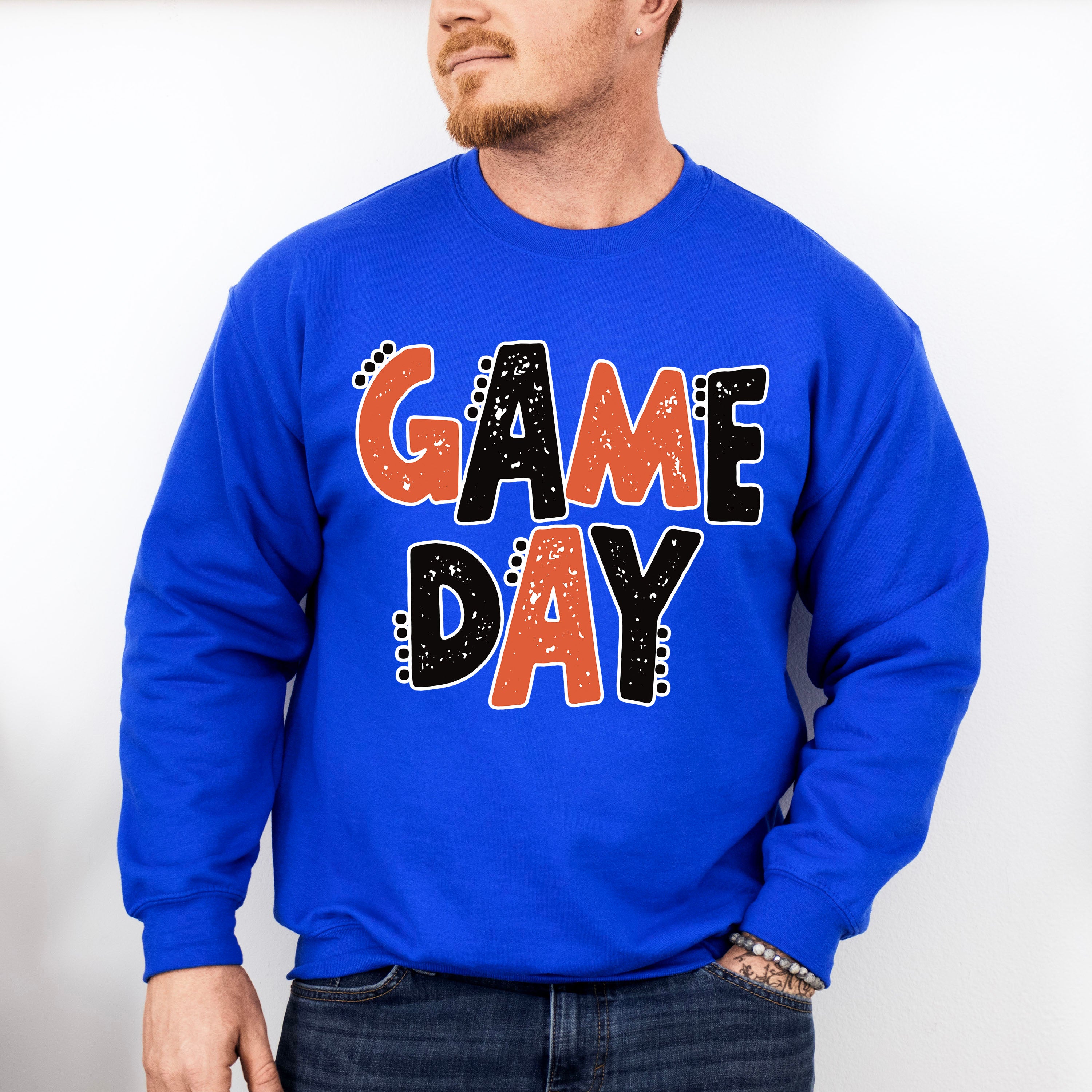 Black And Orange Game Day Design - Game Day Unisex Crewneck T-Shirt Sweatshirt Hoodie