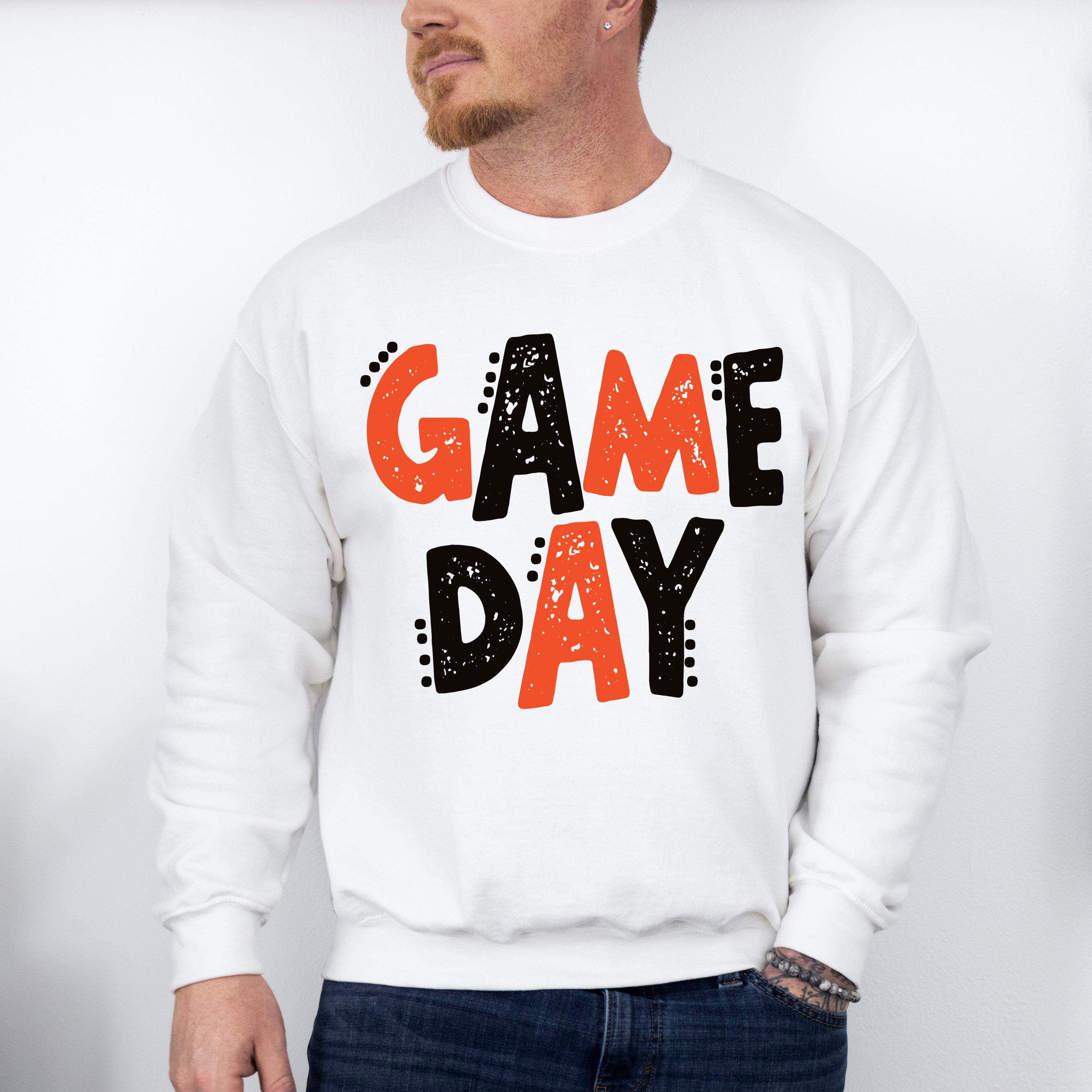 Black And Orange Game Day Design - Game Day Unisex Crewneck T-Shirt Sweatshirt Hoodie