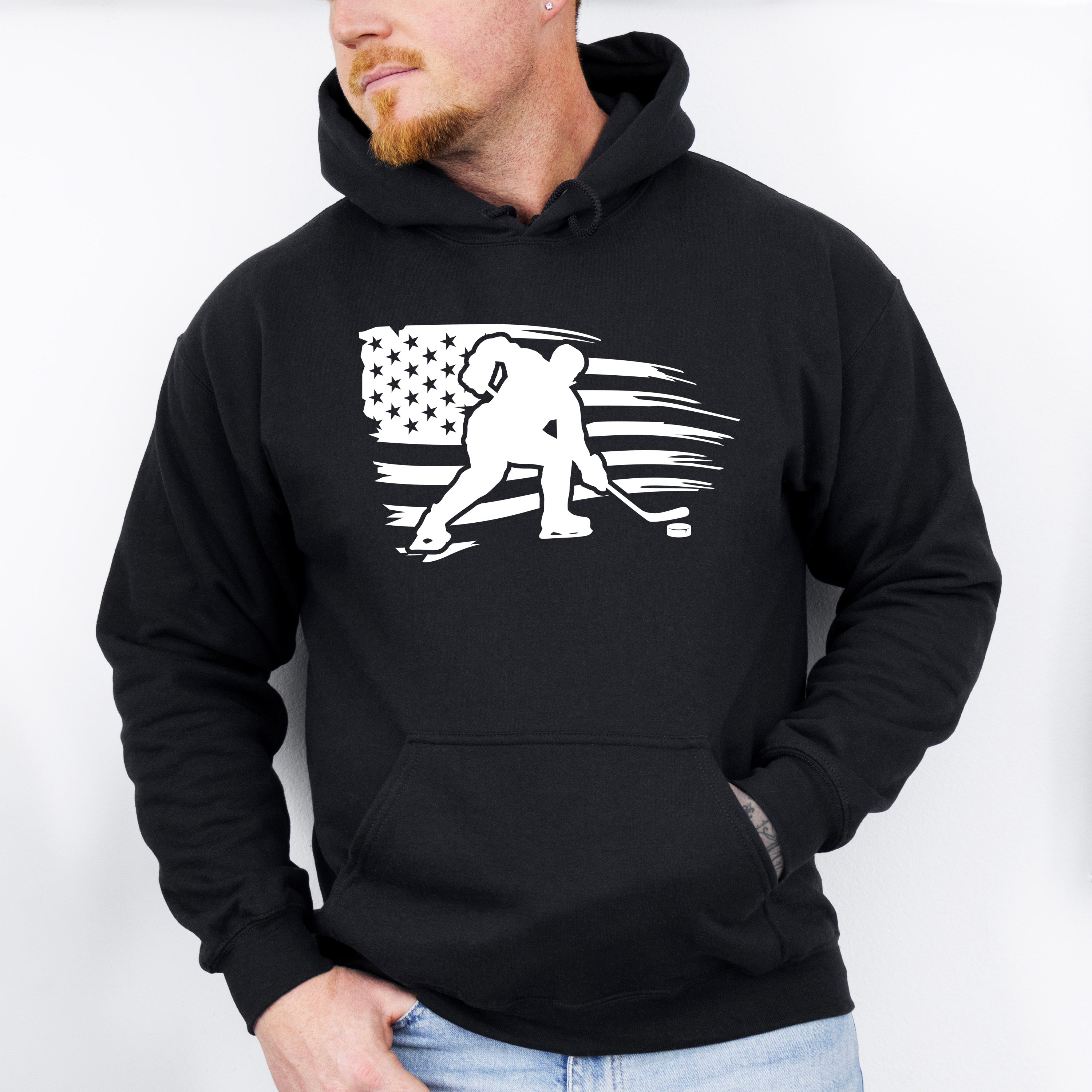 US Flag Hockey Player Design - Hockey Unisex Crewneck T-Shirt Sweatshirt Hoodie