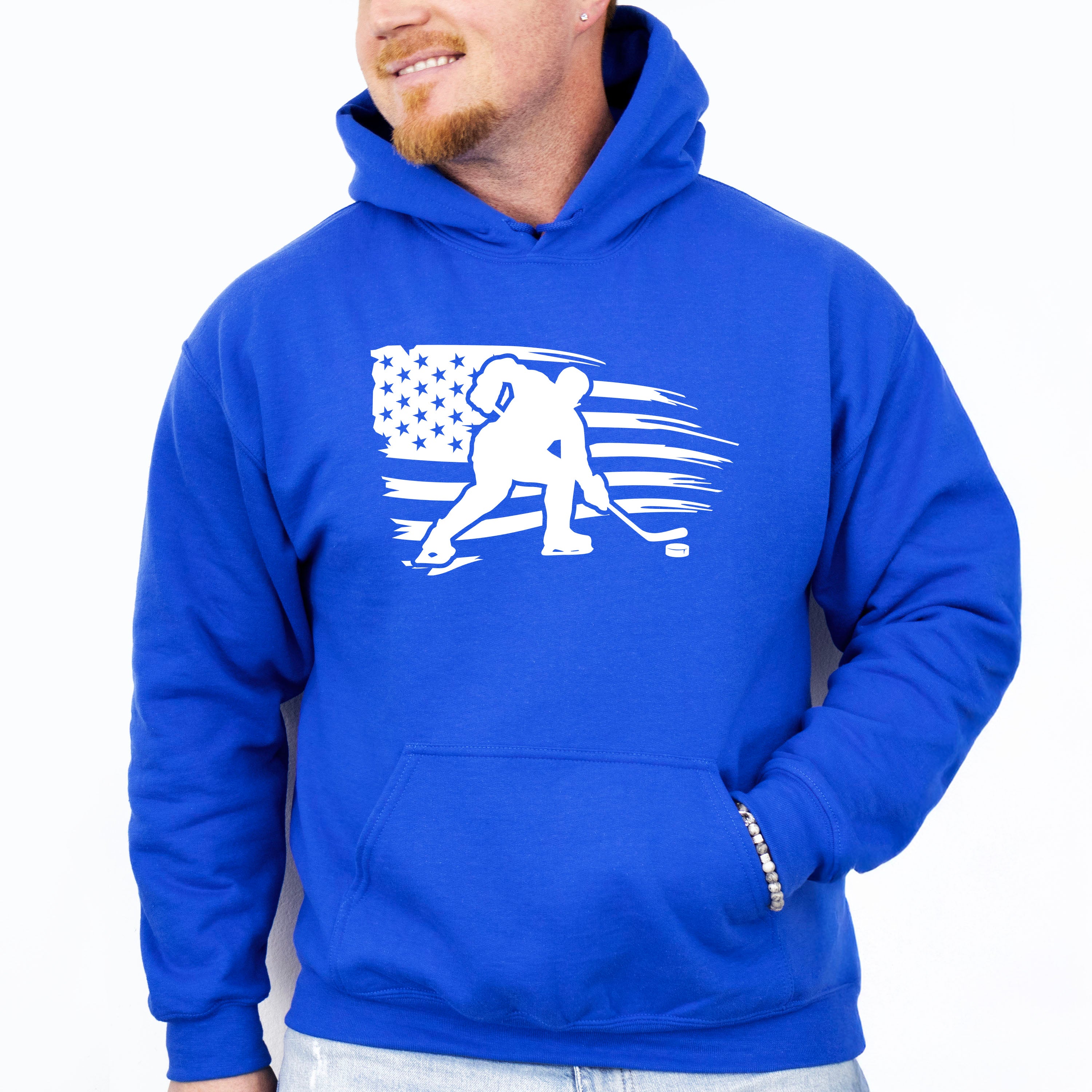 US Flag Hockey Player Design - Hockey Unisex Crewneck T-Shirt Sweatshirt Hoodie