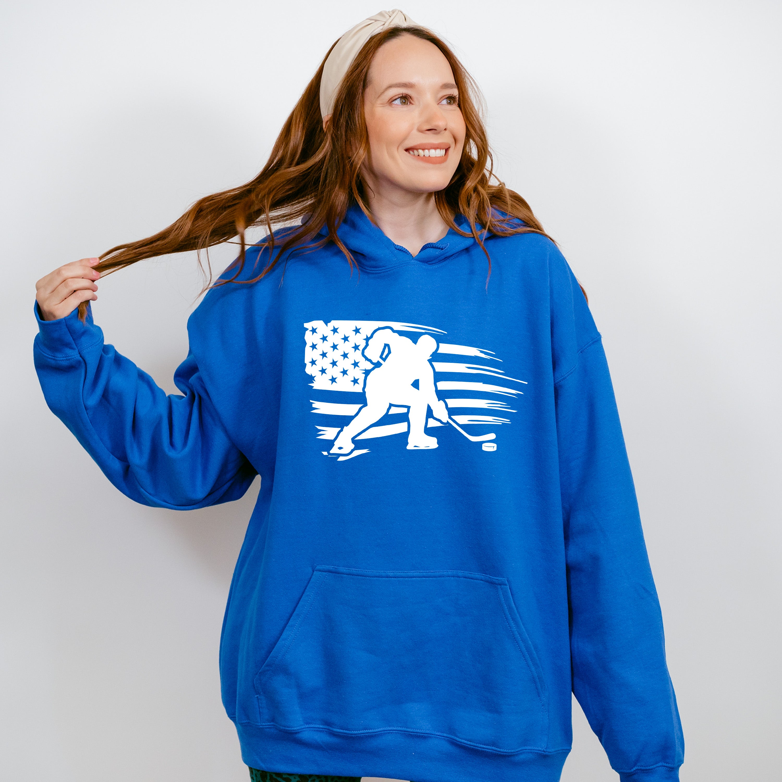 US Flag Hockey Player Design - Hockey Unisex Crewneck T-Shirt Sweatshirt Hoodie