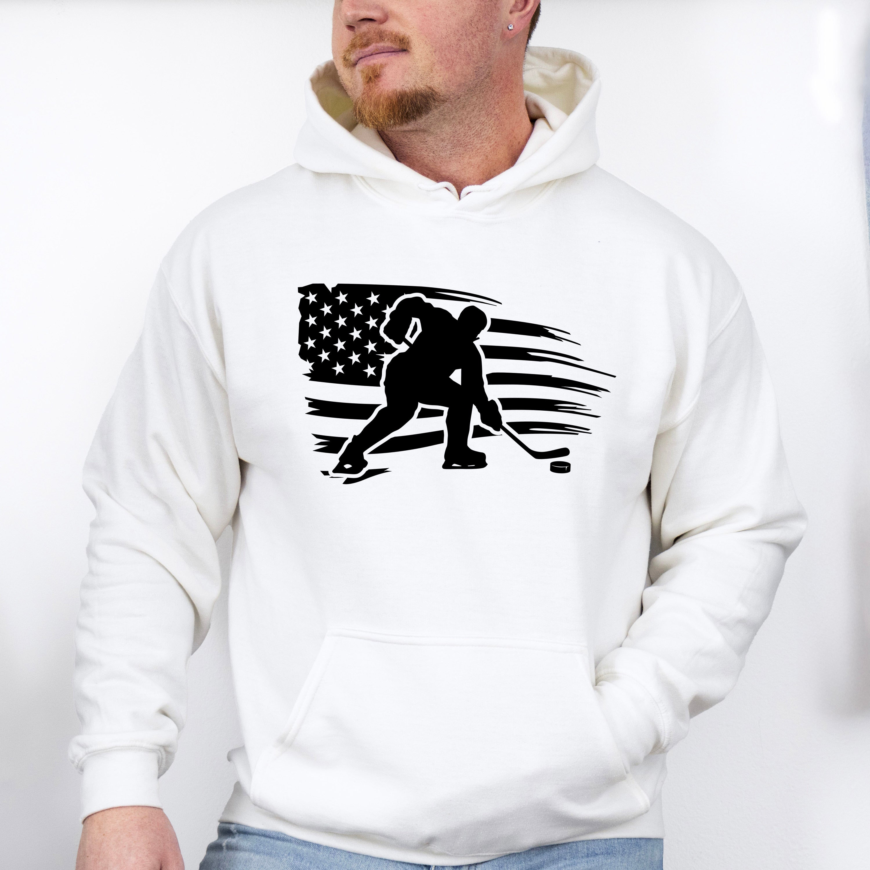 US Flag Hockey Player Design - Hockey Unisex Crewneck T-Shirt Sweatshirt Hoodie
