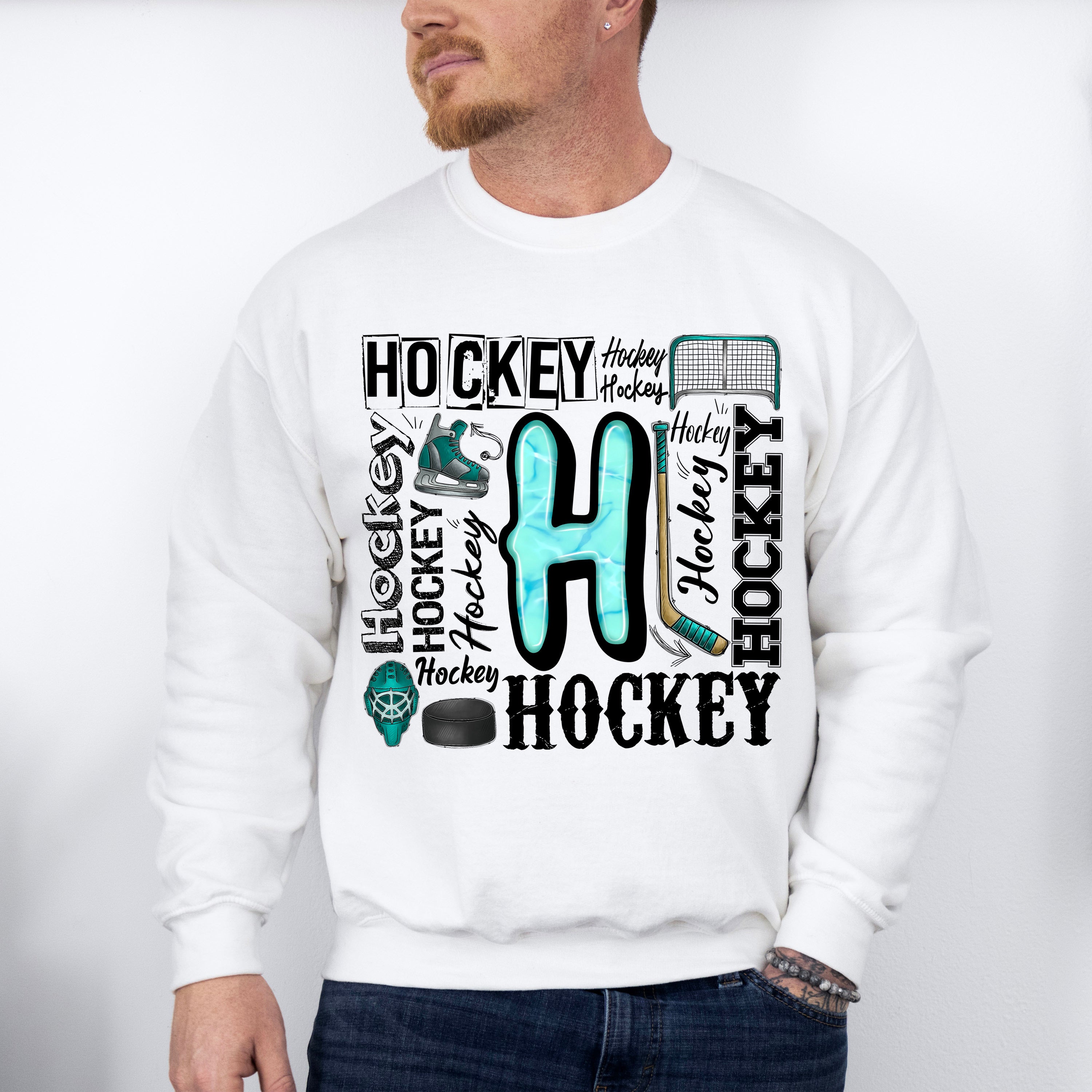 Hockey H Doodles - Hockey Unisex Crewneck T-Shirt Sweatshirt Hoodie