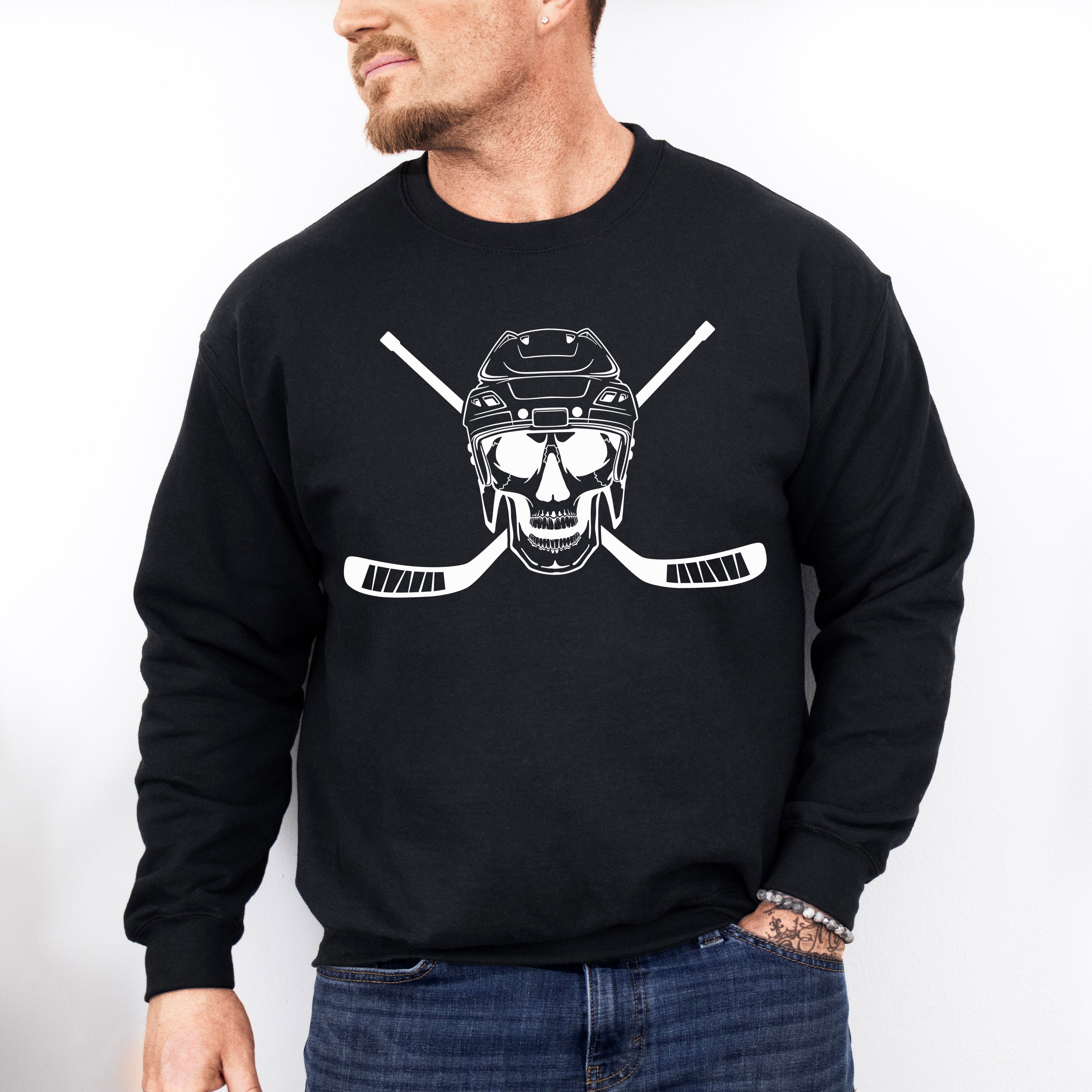 Skull Hockey Design - Hockey Unisex Crewneck T-Shirt Sweatshirt Hoodie