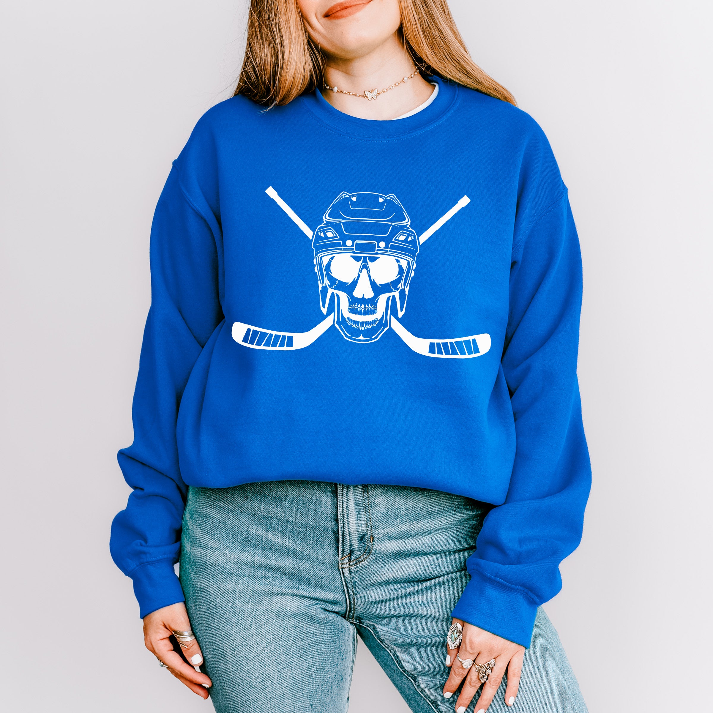 Skull Hockey Design - Hockey Unisex Crewneck T-Shirt Sweatshirt Hoodie