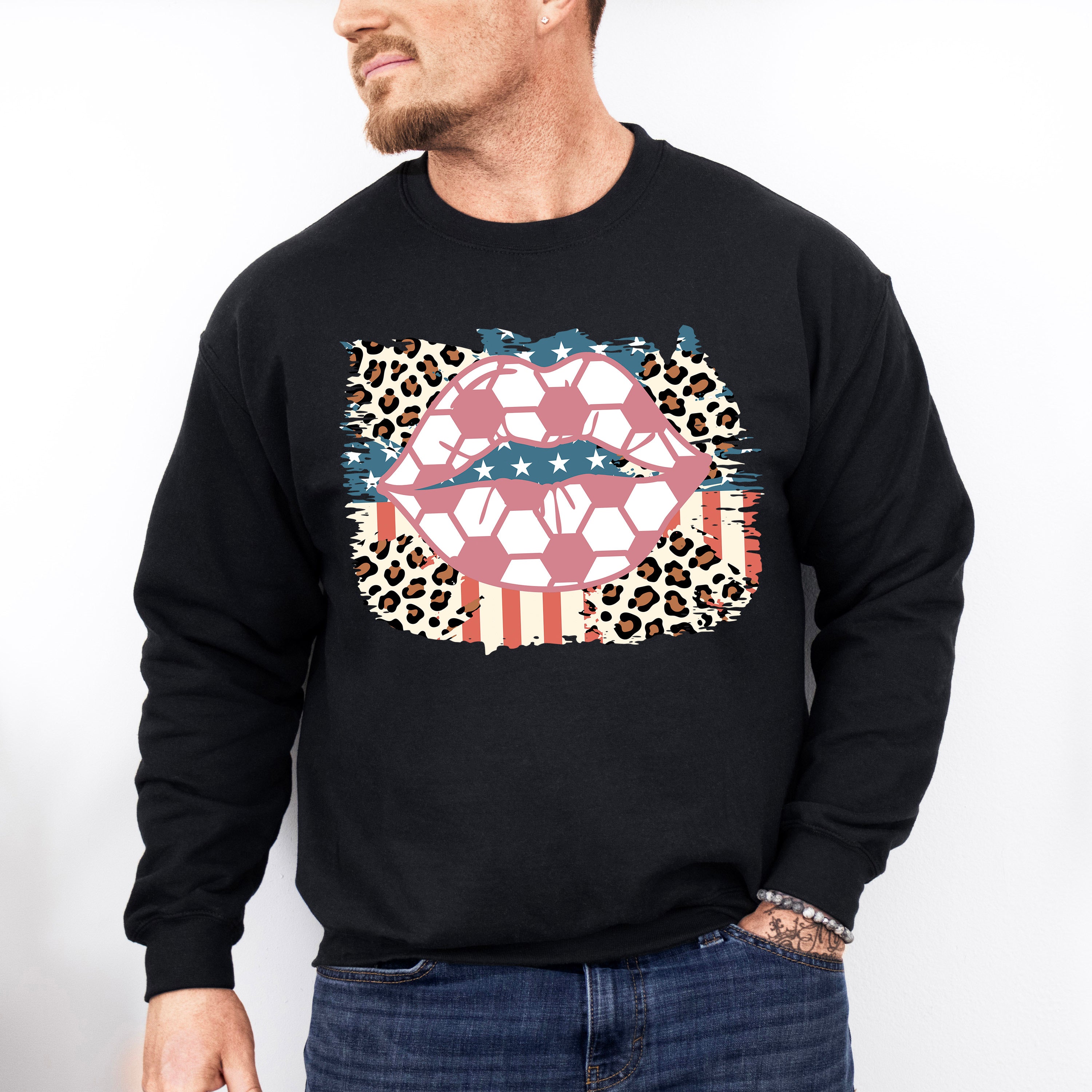 US Flag Lips Design - Soccer Unisex Crewneck T-Shirt Sweatshirt Hoodie