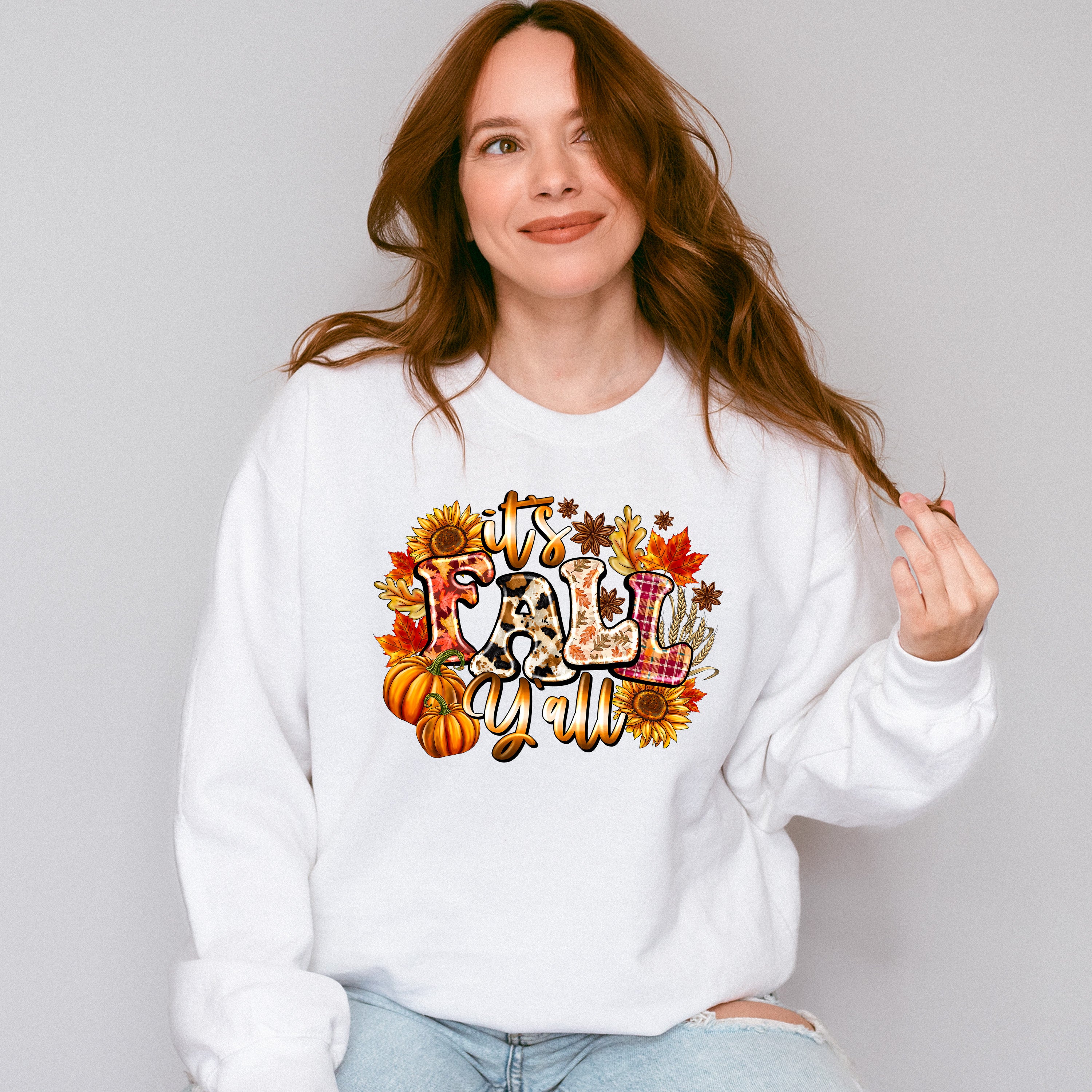 It's Fall Y'all Pumpkin And Sunflowers - Fall Unisex Crewneck T-Shirt Sweatshirt Hoodie
