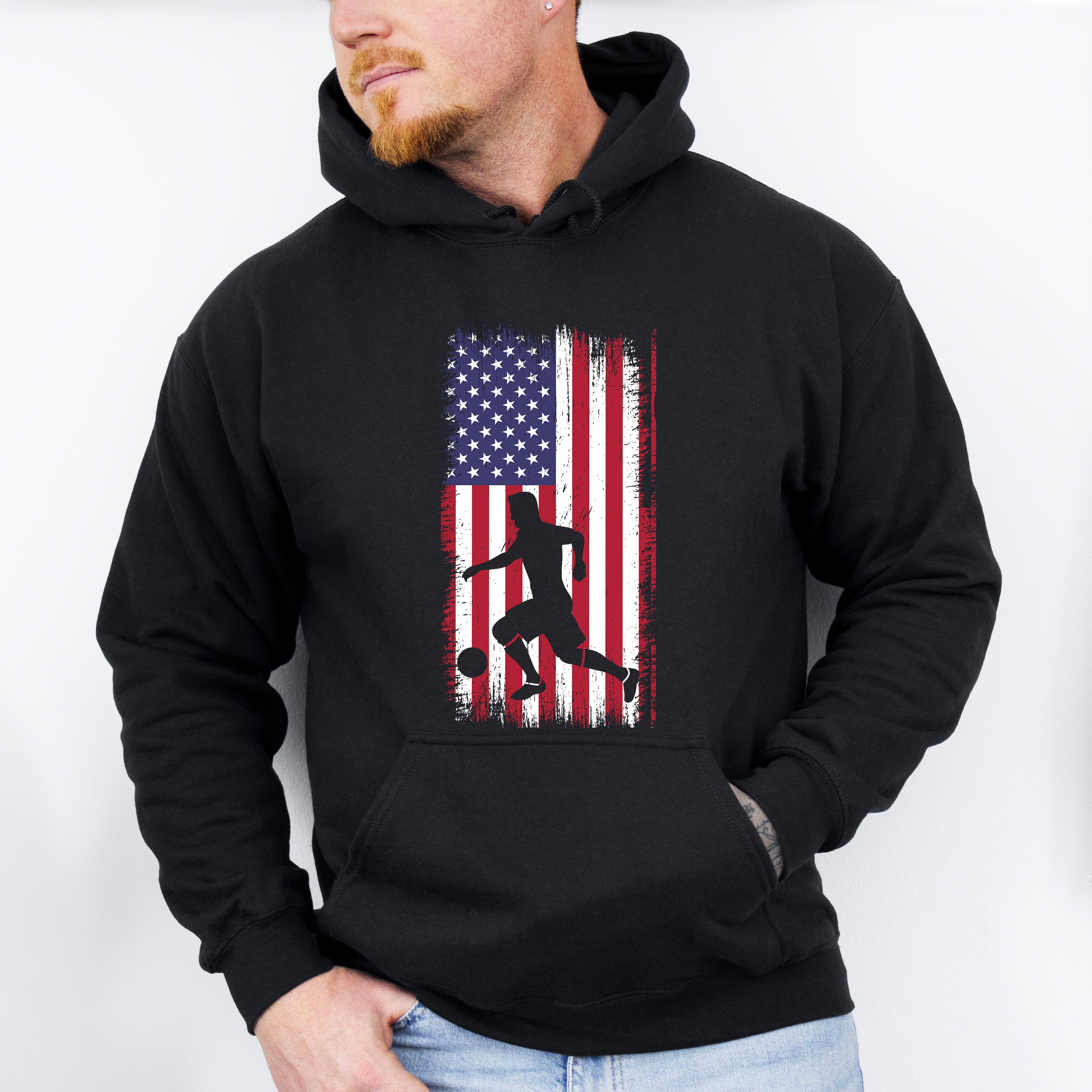 Us Flag Soccer Player Silhouette Design - Soccer Unisex Crewneck T-Shirt Sweatshirt Hoodie